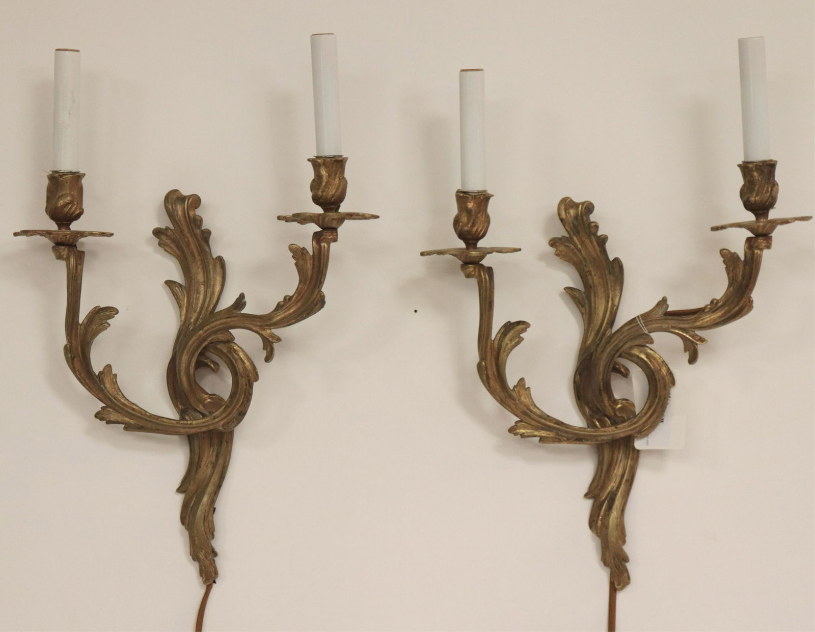 Pair Louis XV Style Brass 2-Light Sconces (1 of 4)