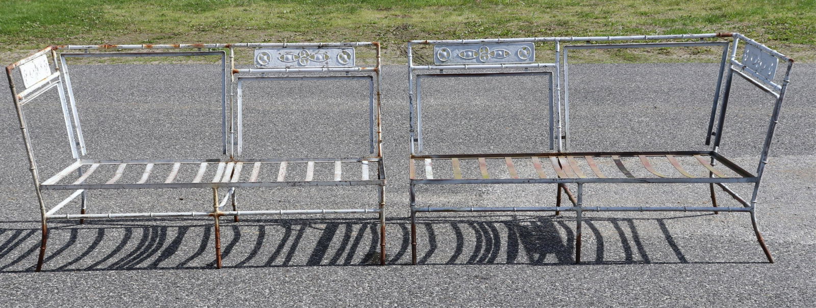 Pr Faux Bamboo White Painted Metal Benches (1 of 5)