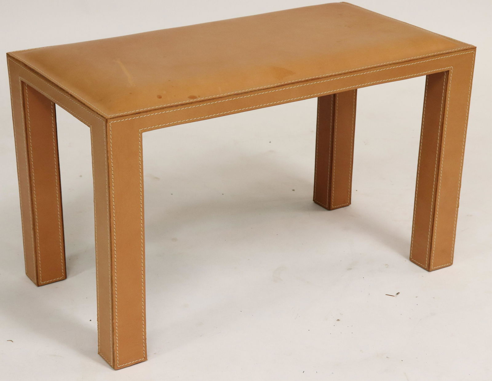 Contemporary Stitched Tan Leather Bench (1 of 4)