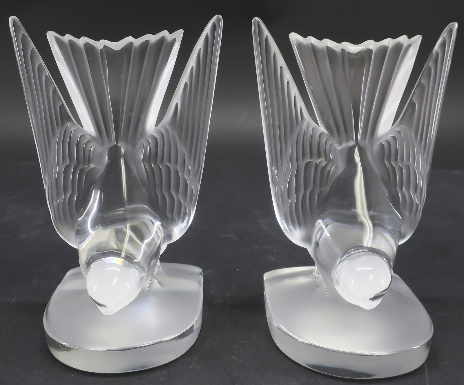 Pair Lalique Glass Hirondelle Swallow Bookends (1 of 5)