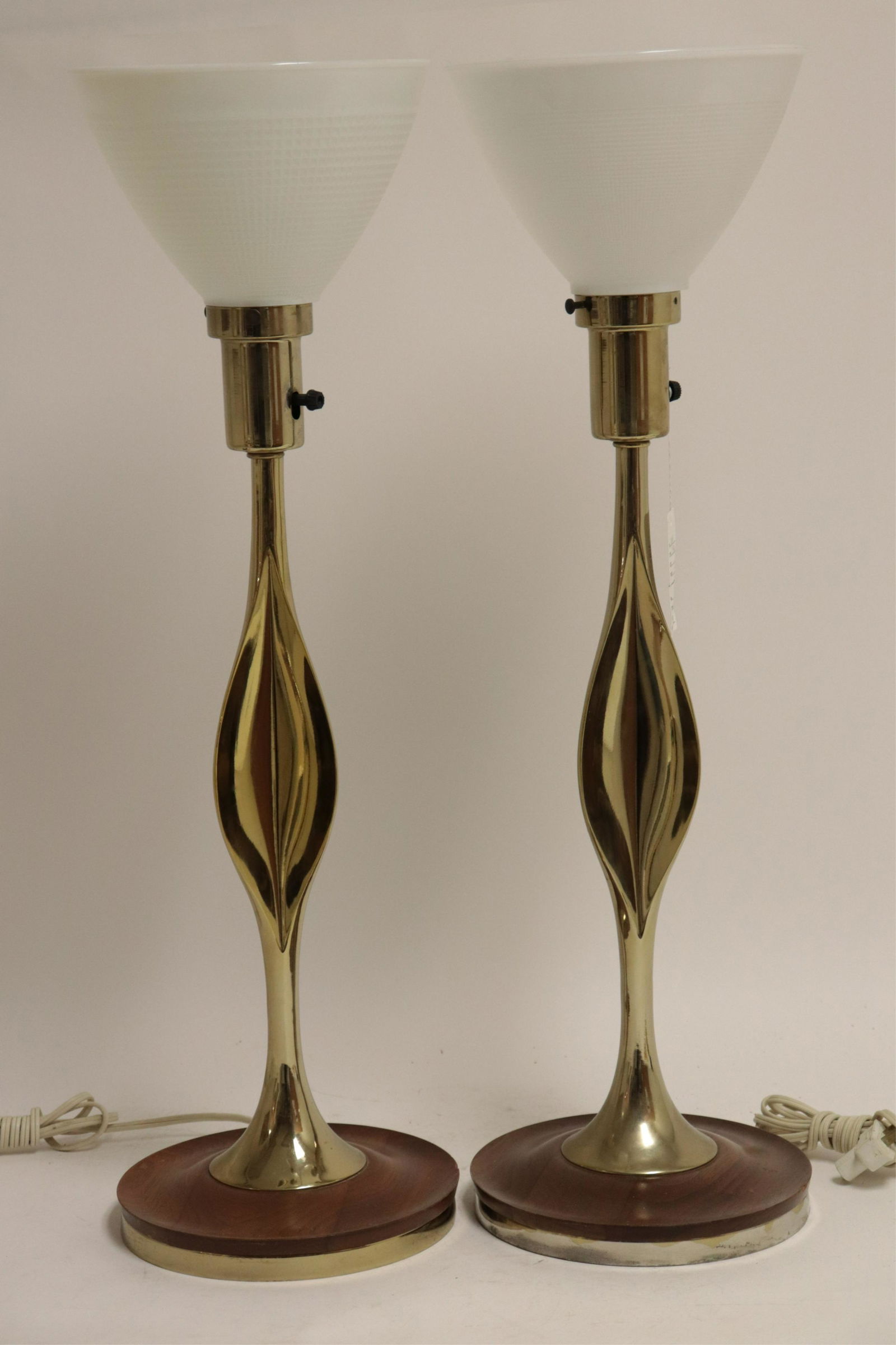 Pr Mid Century Brass & Walnut Amorphous Lamps (1 of 5)