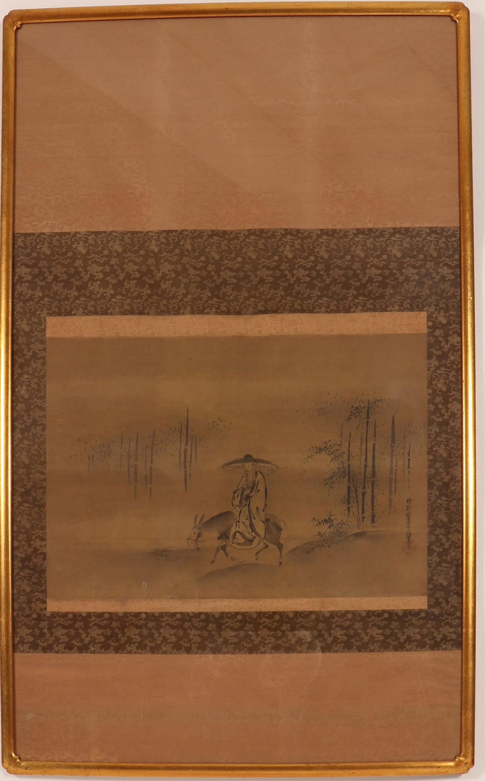 Kano Tanshin Morimosa, Bamboo w/ Figure, ink /silk (1 of 8)