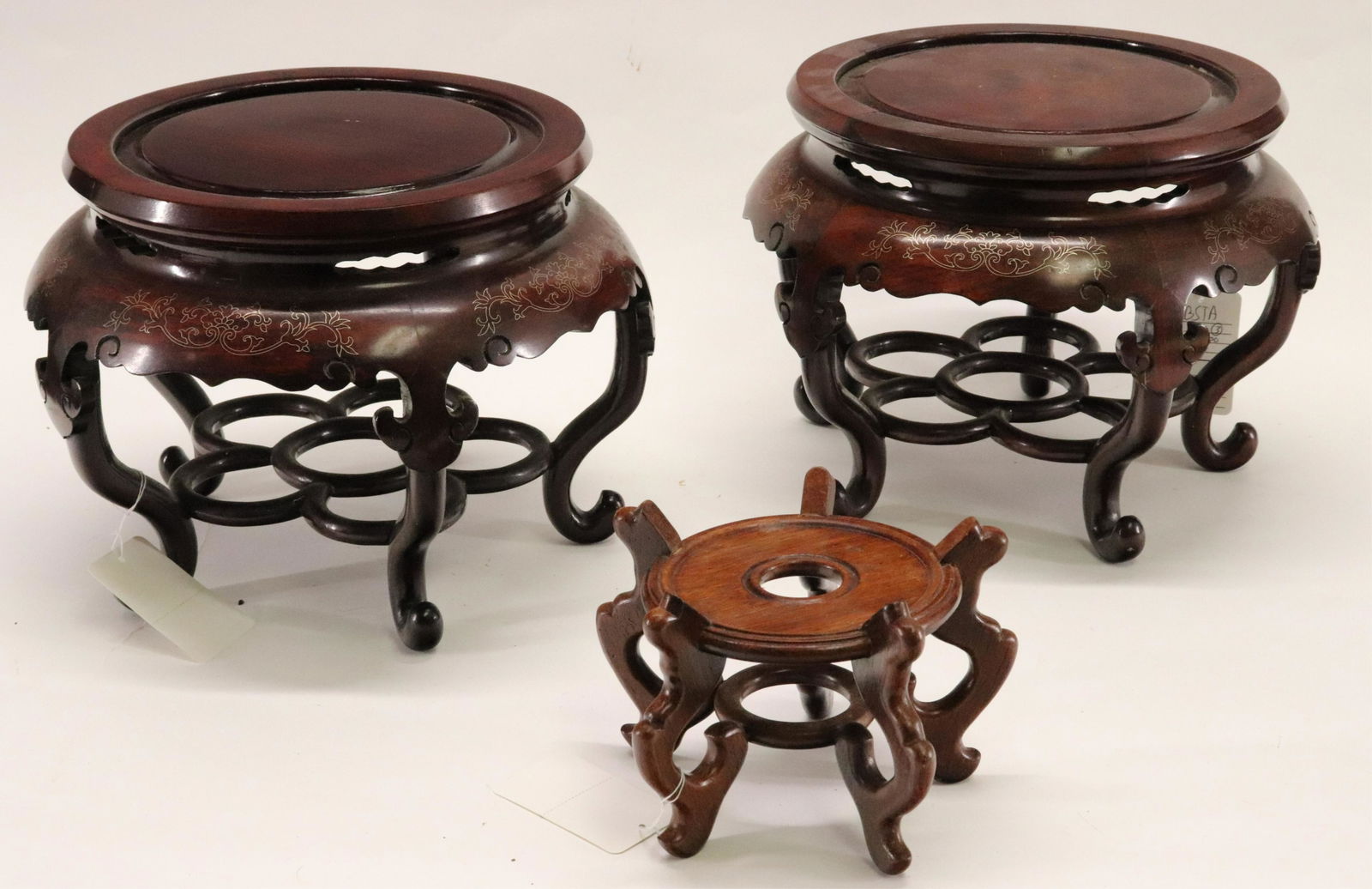 Two Fine Wood Vase Stands with Wire Inlay (1 of 6)