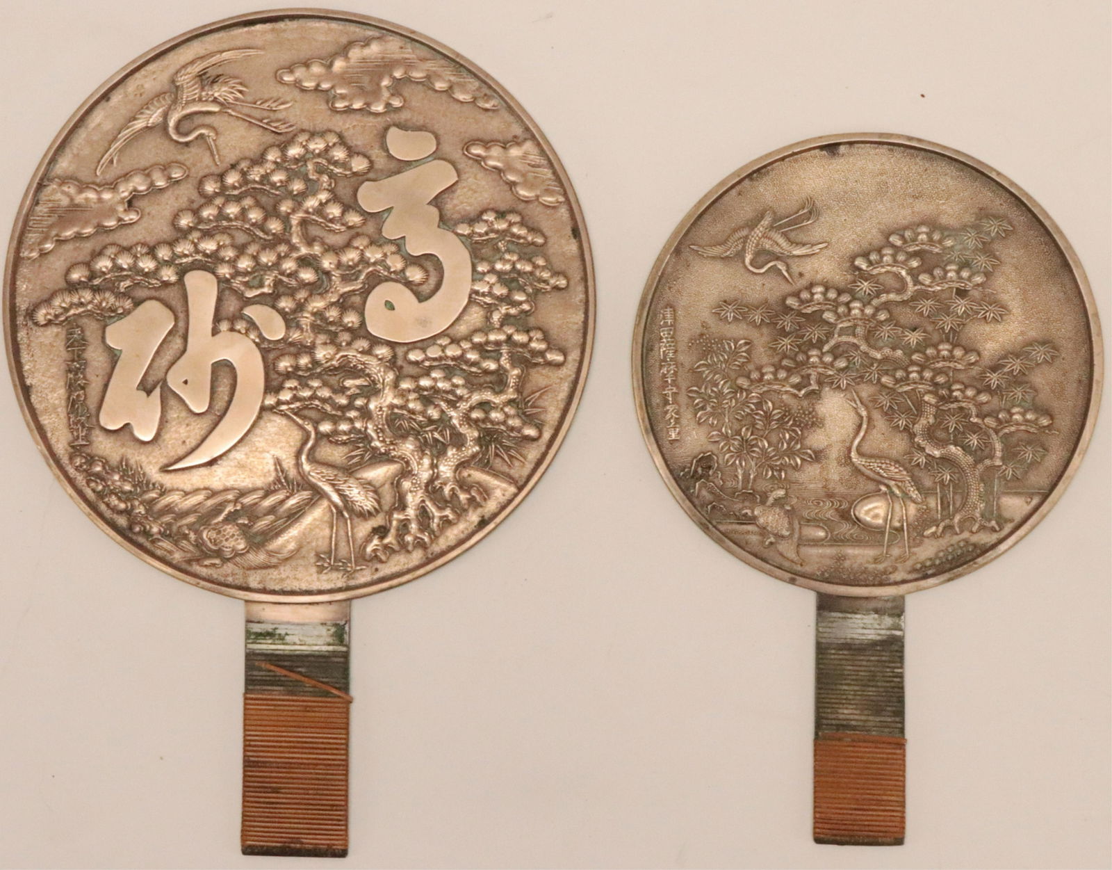 Two Japanese Polished Kagkimi Bronze Mirrors (1 of 5)
