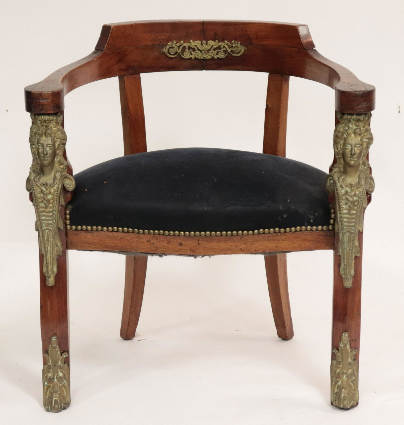 Empire Style Brass Mounted Desk Chair, 19th C. (1 of 7)