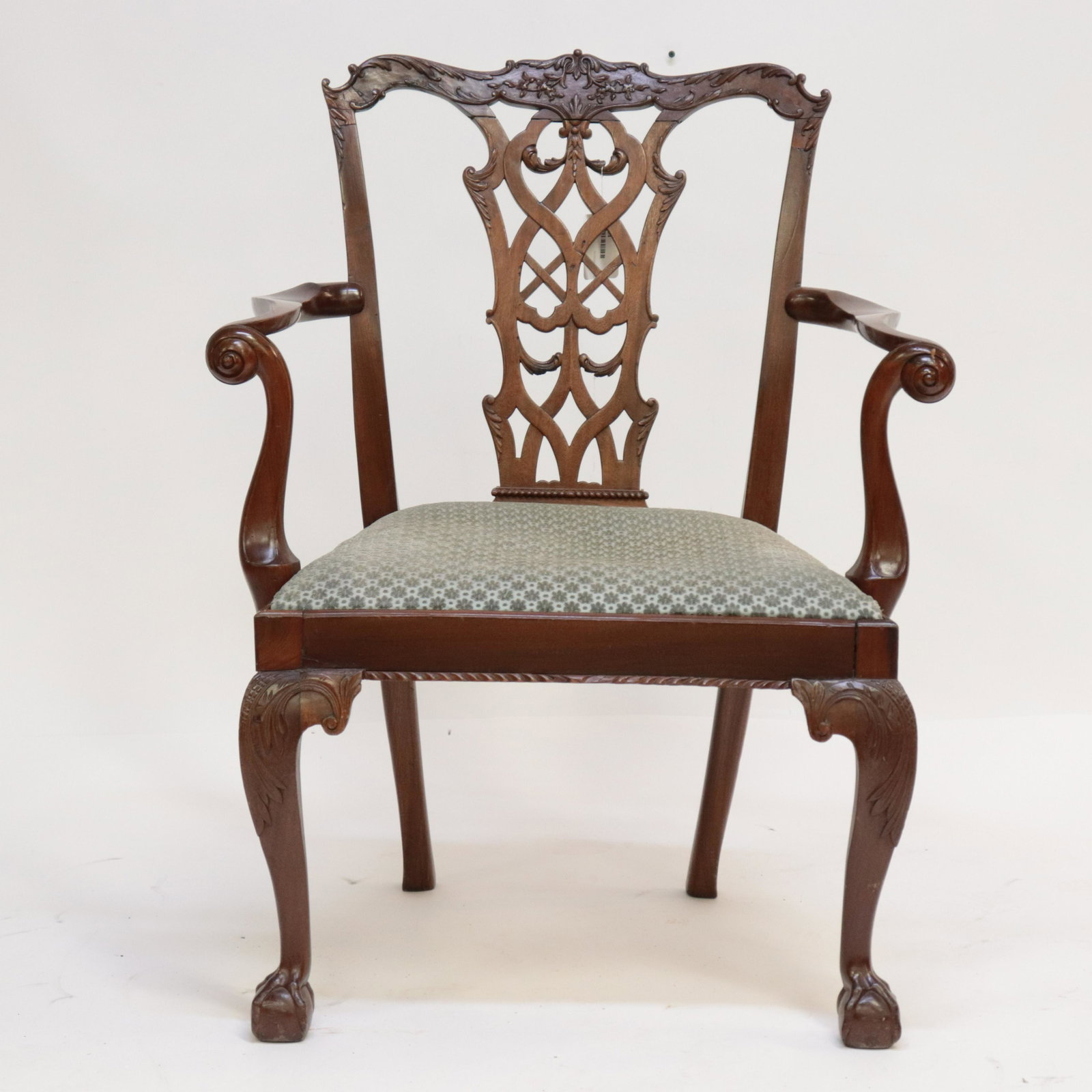 George III Mahogany Open Armchair, 18th C: George III Mahogany Open Armchair, 18th century Dimensions: 37 H x 29.5 W Property from a New Jersey collection (NJBO254)(MS)