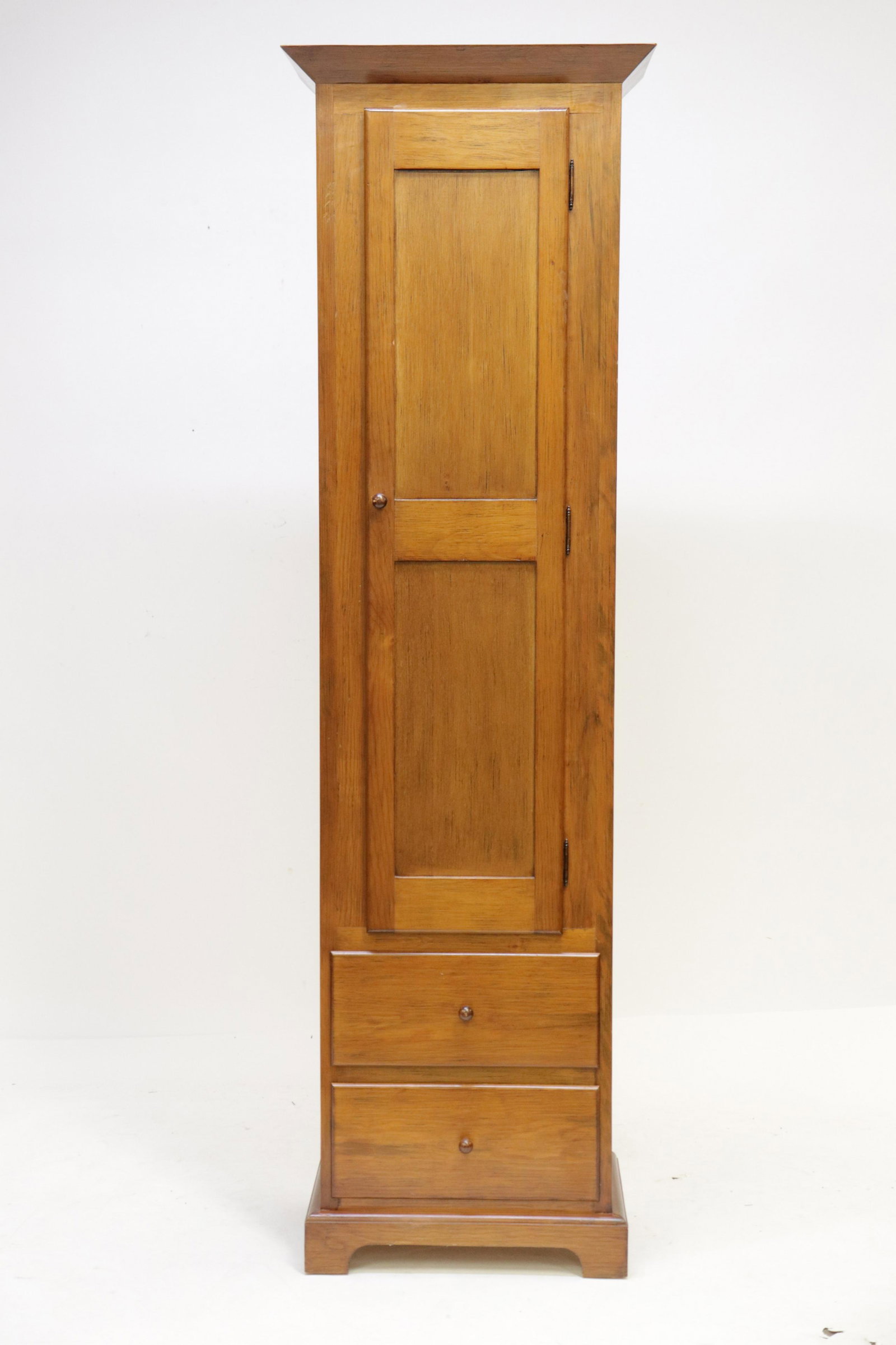 Crate and Barrel Shaker Style Wood Cabinet: Crate and Barrel Shaker Style Tall Wooden Storage Cupboard, wooden pulls Dimensions: 72 x 19 x 15 Property from a Washington, CT estate (JGOO7692)(MM)