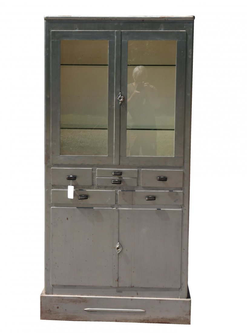 Vintage Metal Dental Cabinet: Dimensions: 34.5 w by 71 h by 15.5 deep Property from a South Kent, CT collector. (JOHN676)(scl)