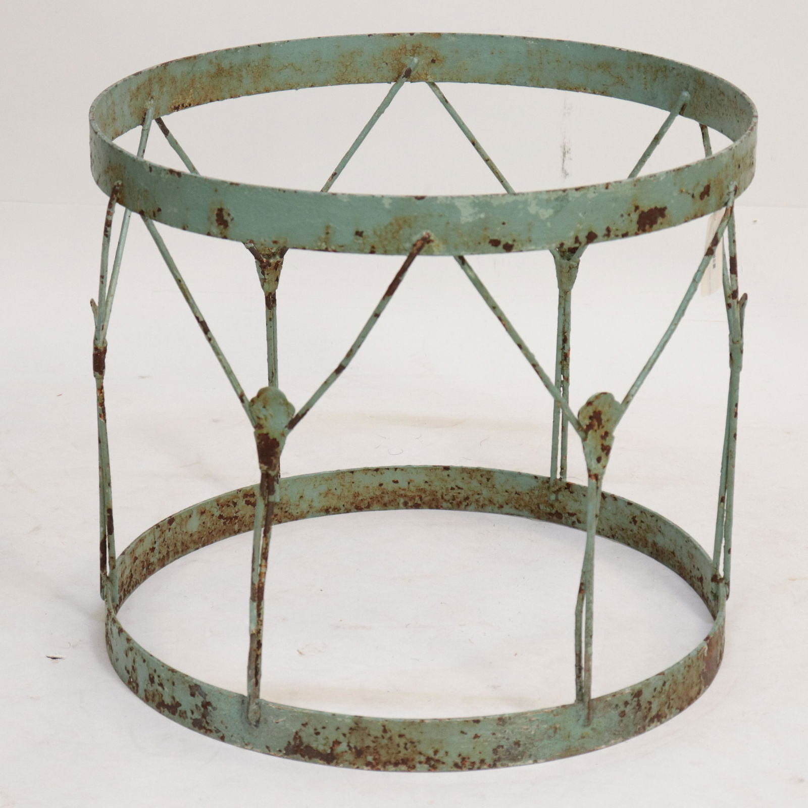 Painted Iron Drum Frame Table Base: Painted Iron Drum Frame Table Base, lacking top Dimensions: 21 x 24 Property from the former home of Joan Rivers (NMILF7123)(MM)