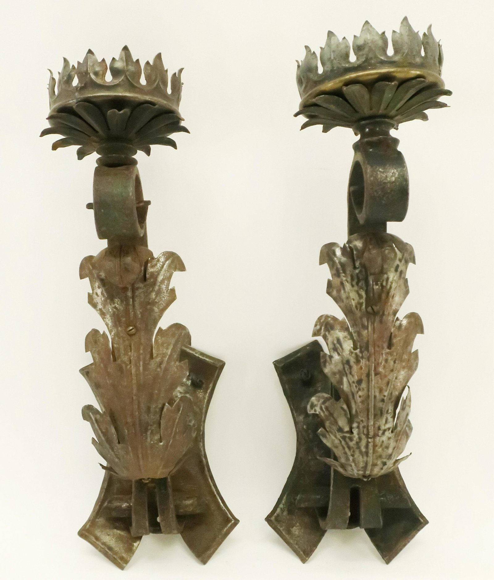 Pair of Renaissance Revival Wrought Iron Sconces: Pair of Renaissance Revival Wrought Iron Single Arm Sconces Dimensions: Property from a New Jersey collection (NJBO251)(MS)