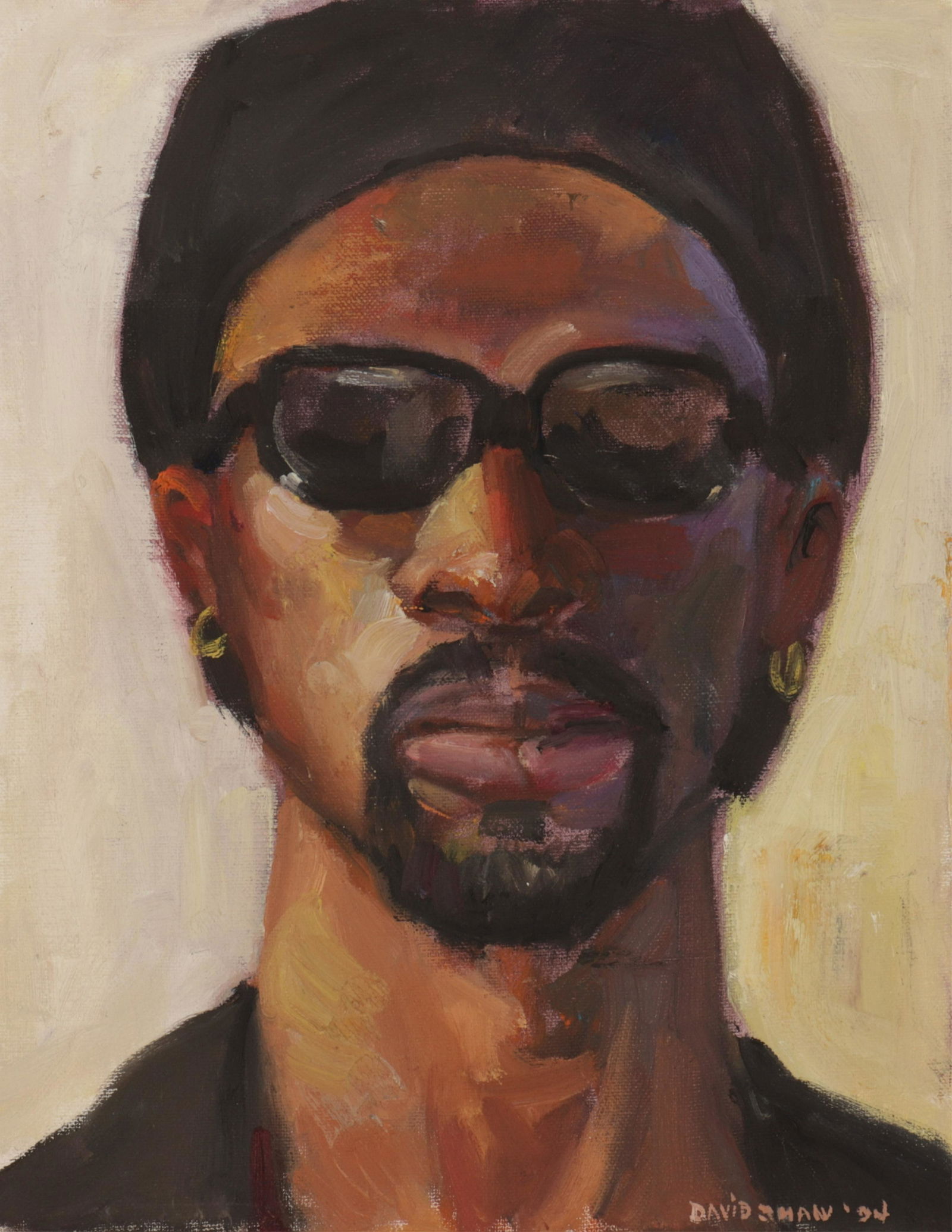 David Shaw - "Homeboy" Portrait O/C: David Shaw (American, 20th C)Signed and dated (94) lower right. Thin wood frame. Dimensions: On stretcher 14" x 11 Property from the Estate of Mr. & Mrs. David Woodbridge, NYC (SHAA7490)(JP)