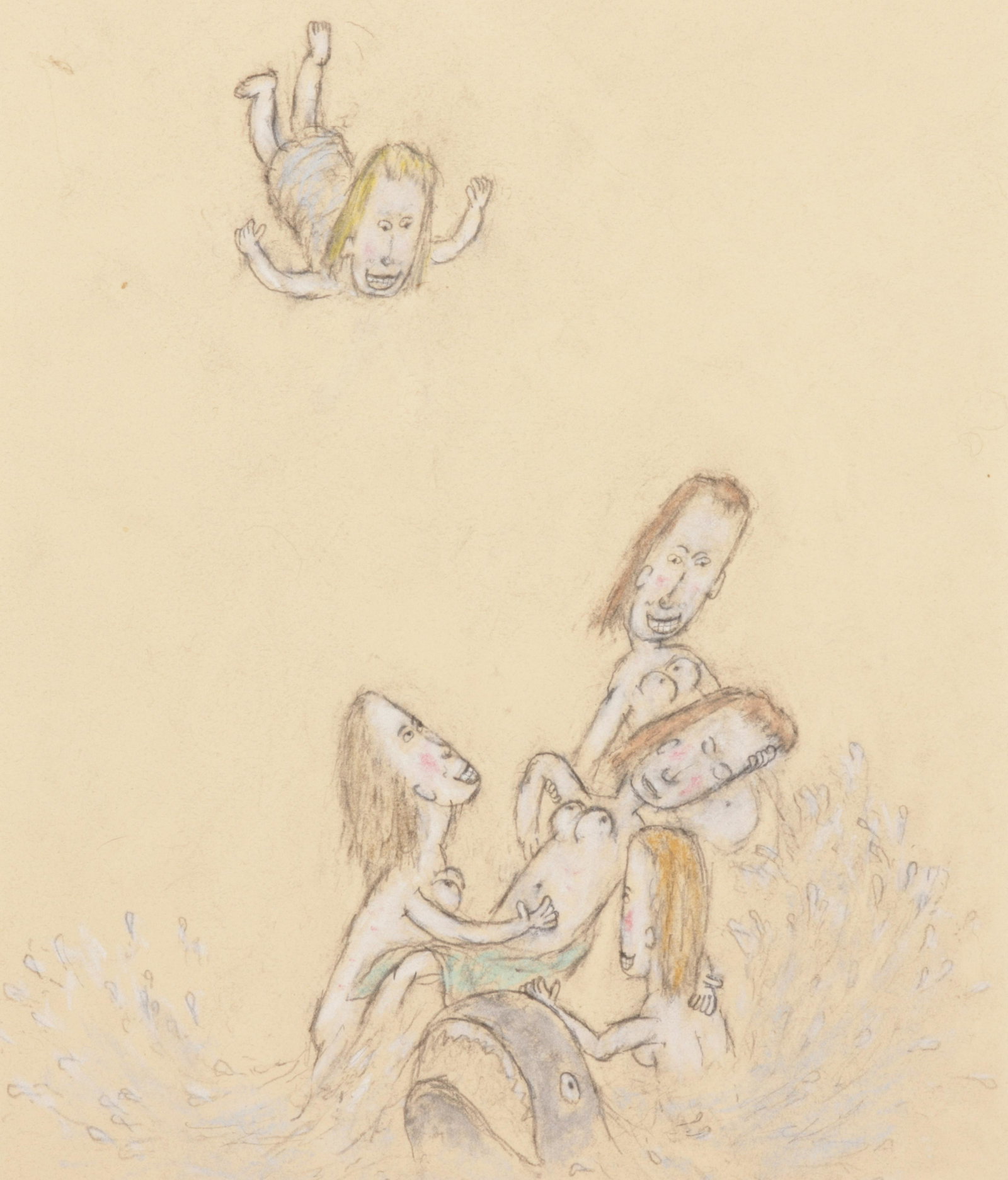 William Anthony - Boreus Abducting Orytheia, Boucher: William Anthony (American, b. 1934) Pencil and pastel on paper. Title label under mat "Boreus Abducting Orytheia 1993, After Boucher". Nudes, one in sky, others in splashing water with sealife. Signed