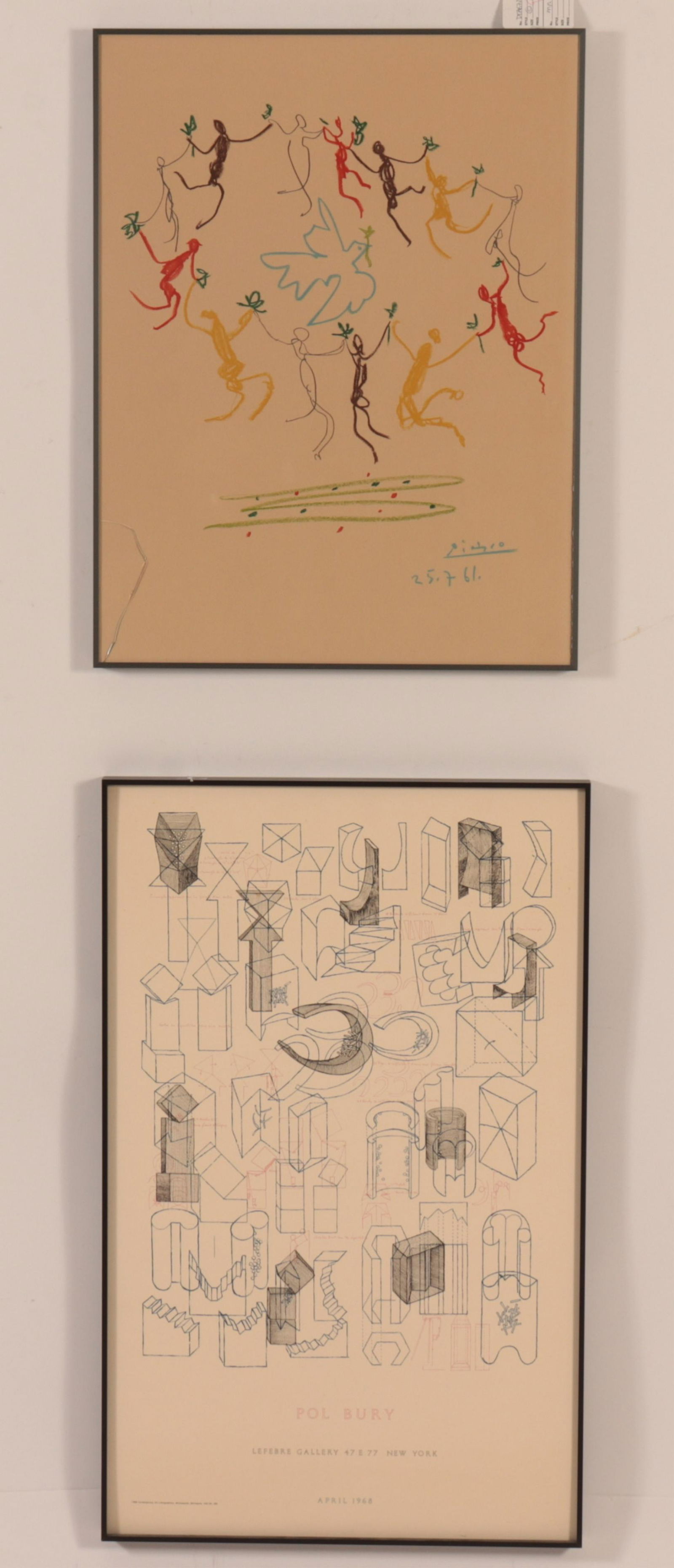 Pablo Picasso - Pol Bury, color lithographs: Pablo Picasso, Spain 1881-1973, Ronde de la Jeunesse, 1961, color lithograph poster, plate signed and dated along with Pol Bury, Belgian, 1922-2005, Lefebre Gallery exhibition poster, April 1965,mount