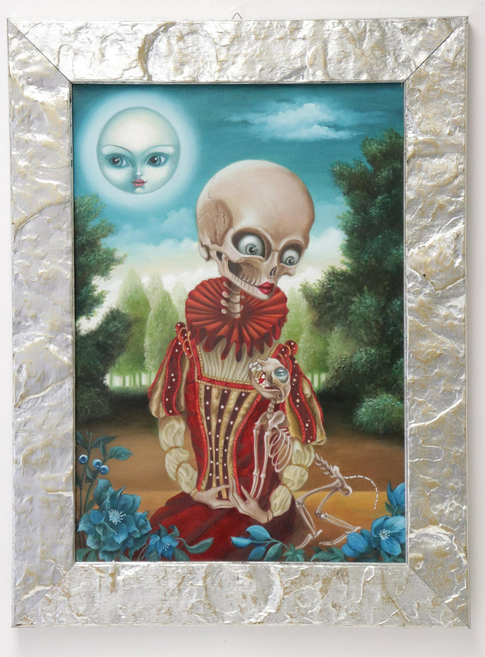 Carla Seco, "Never-ending Story" 2017: Carla Seco, Italian, 20th-21st C., "Never-ending Story" 2017, Oil on Canvas, signed, titled and dated verso Dimensions: Silvered frame 24 1/2" x 18 1/2" Property from the collection of Keryn Redstone 