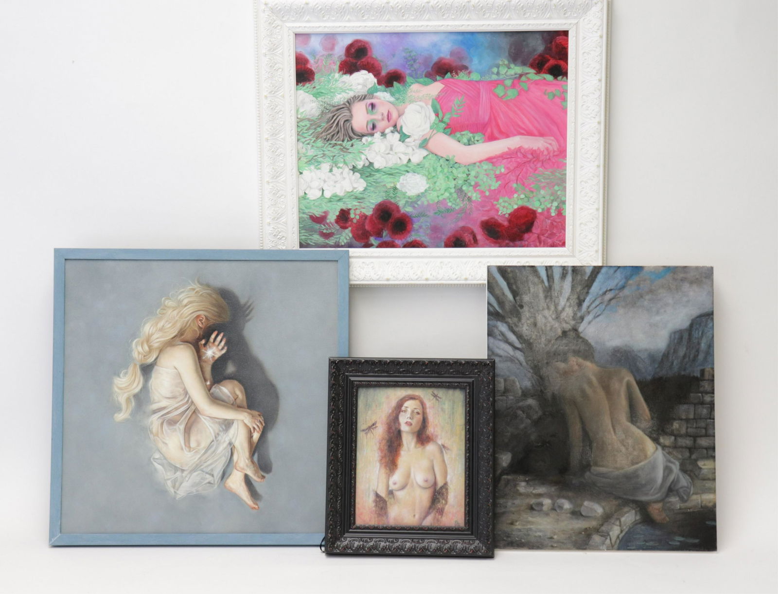 4 Works - Young Women/Nudes: Young Women/Nudes, 4 works, oil on canvas/board/masonite, 2 signed Dimensions: Frames from 13 1/2" x 11 1/2" to 21 1/2" x 25" Property from the collection of Keryn Redstone (KERY6086/4)(WT)