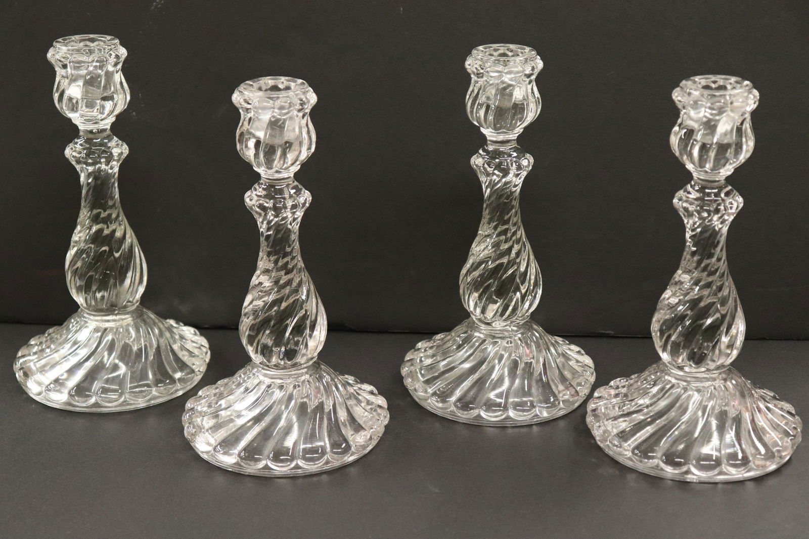 Set Baccarat Style Pressed Glass Candlesticks (1 of 2)