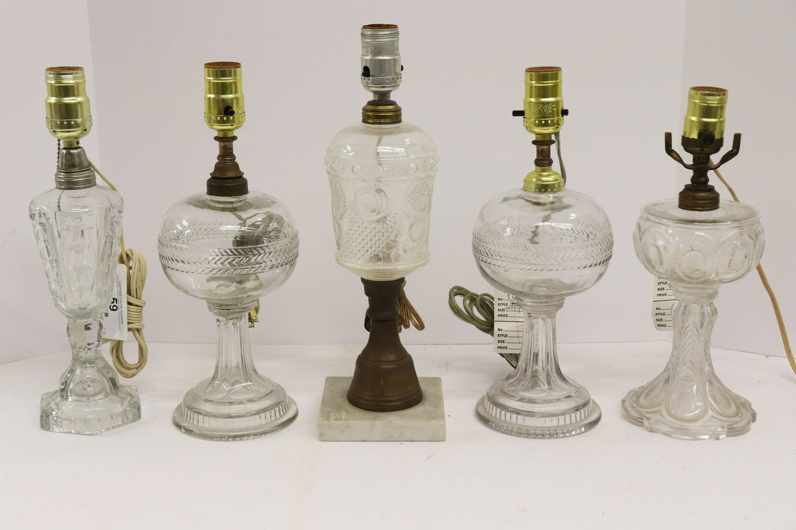 5 American Pressed Glass Kerosene Lamps, 19/20 C. (1 of 3)