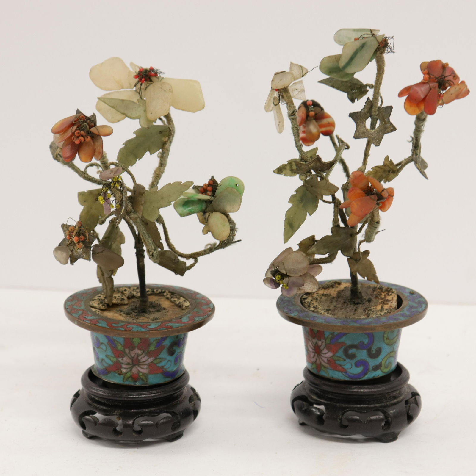 Pr Chinese Hardstone Bouquets in Cloisonné Pots (1 of 2)