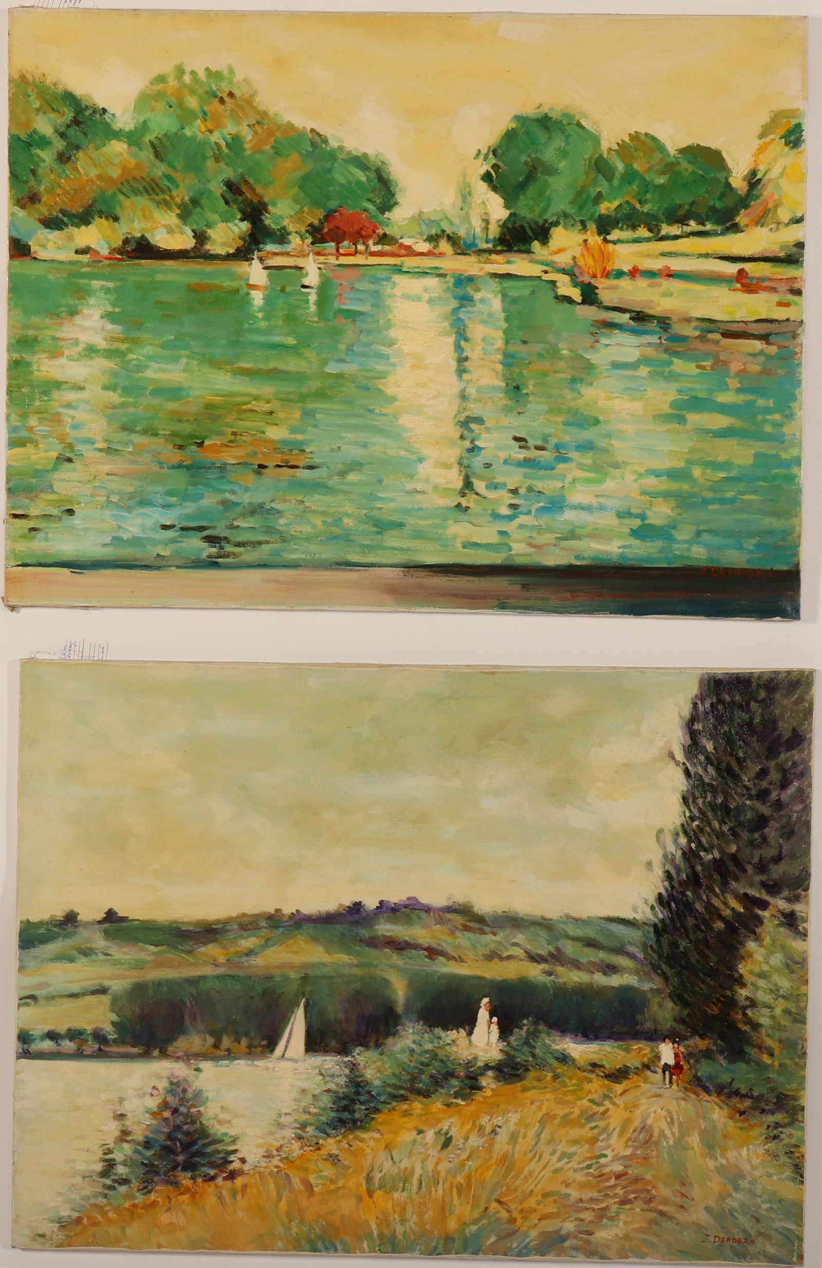 J. Dekobra - Two Ponds with Sailboats O/C's (1 of 4)