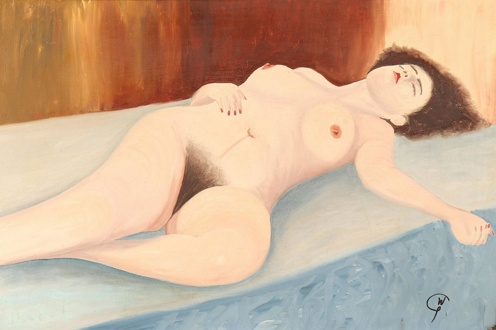 Gale Walton, Nude, Oil on Masonite: Gale Walton, Nude, Oil on Masonite, signed with initials Dimensions: Frame 29" x 41" (EDEL6380)(WT)