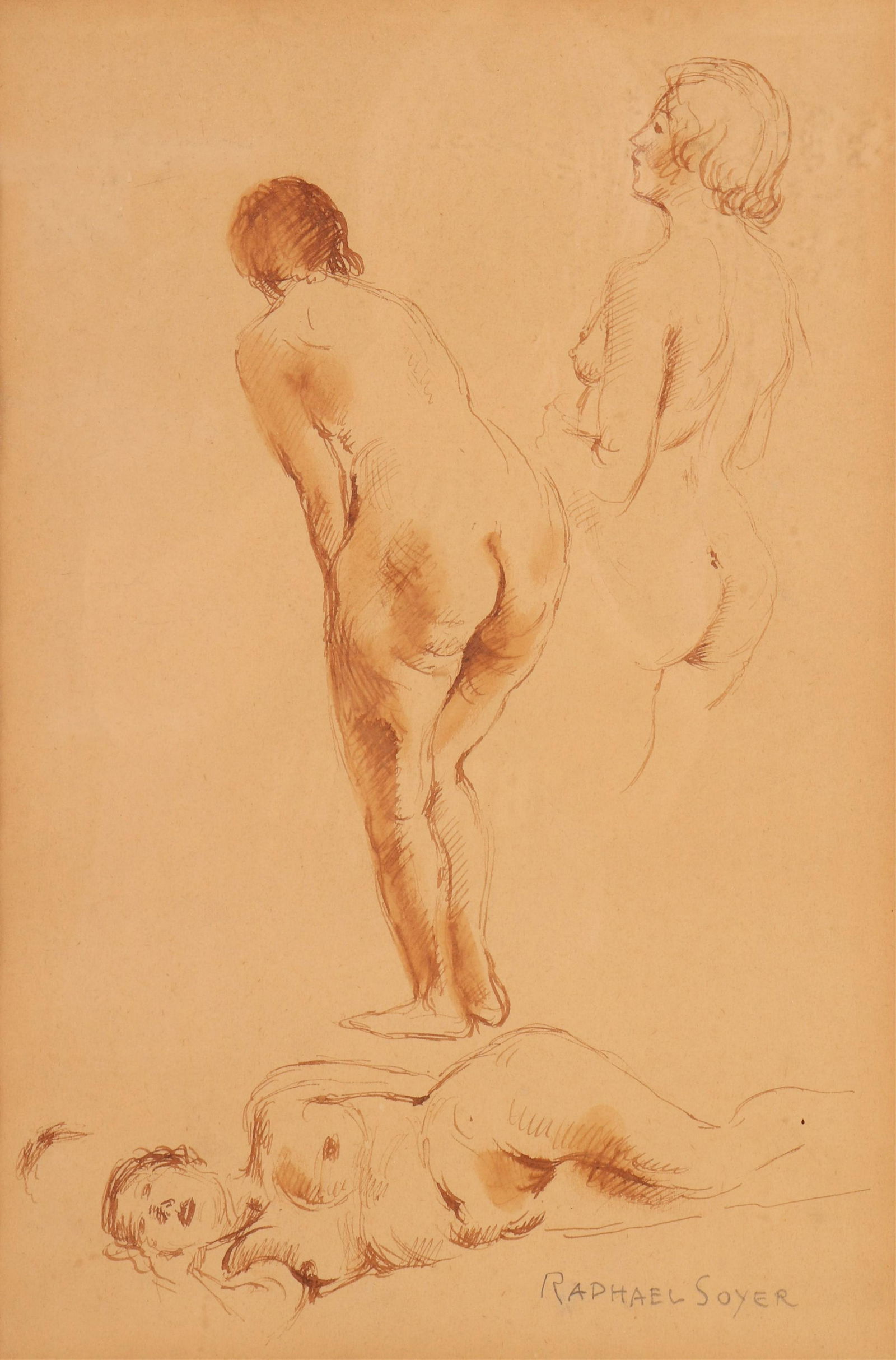 Raphael Soyer - Nude, lithograph: Raphael Soyer (Russian American,1899-1987) Nude, possibly Maureen Stapleton, litho, pencil signed Dimensions: 17 x 11, framed 27 x 21 (USPR6378)(MM)