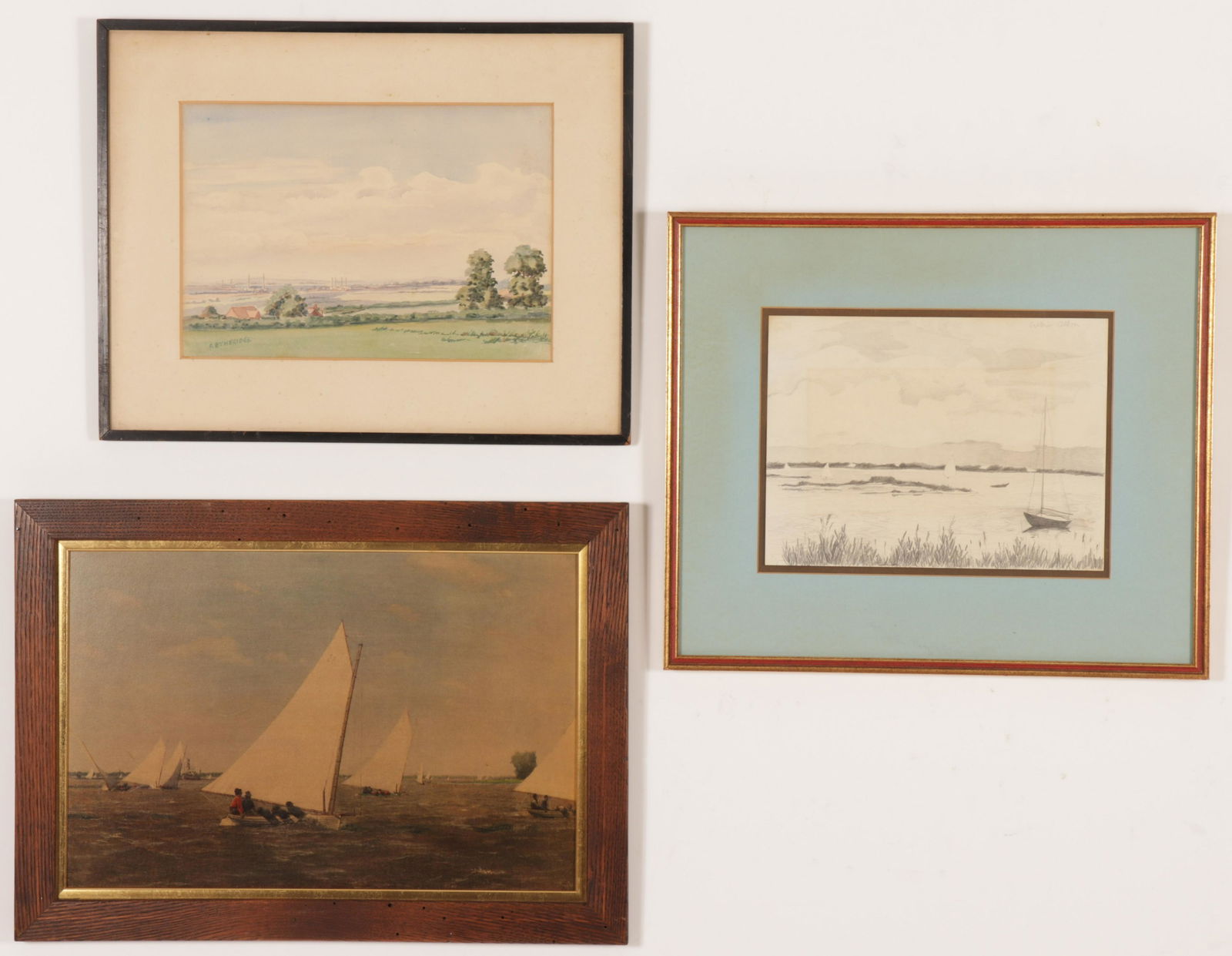Sailboats Pencil/P; Landscape W/C; Eakins Print (1 of 6)