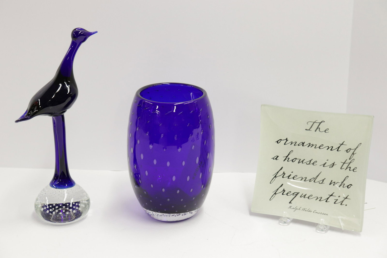 3 Pieces of Glass: Pairpoint blue vase, blue bird, and ash tray Dimensions: Vase 7 x 4.4 (CAROL6660/3)(WT)