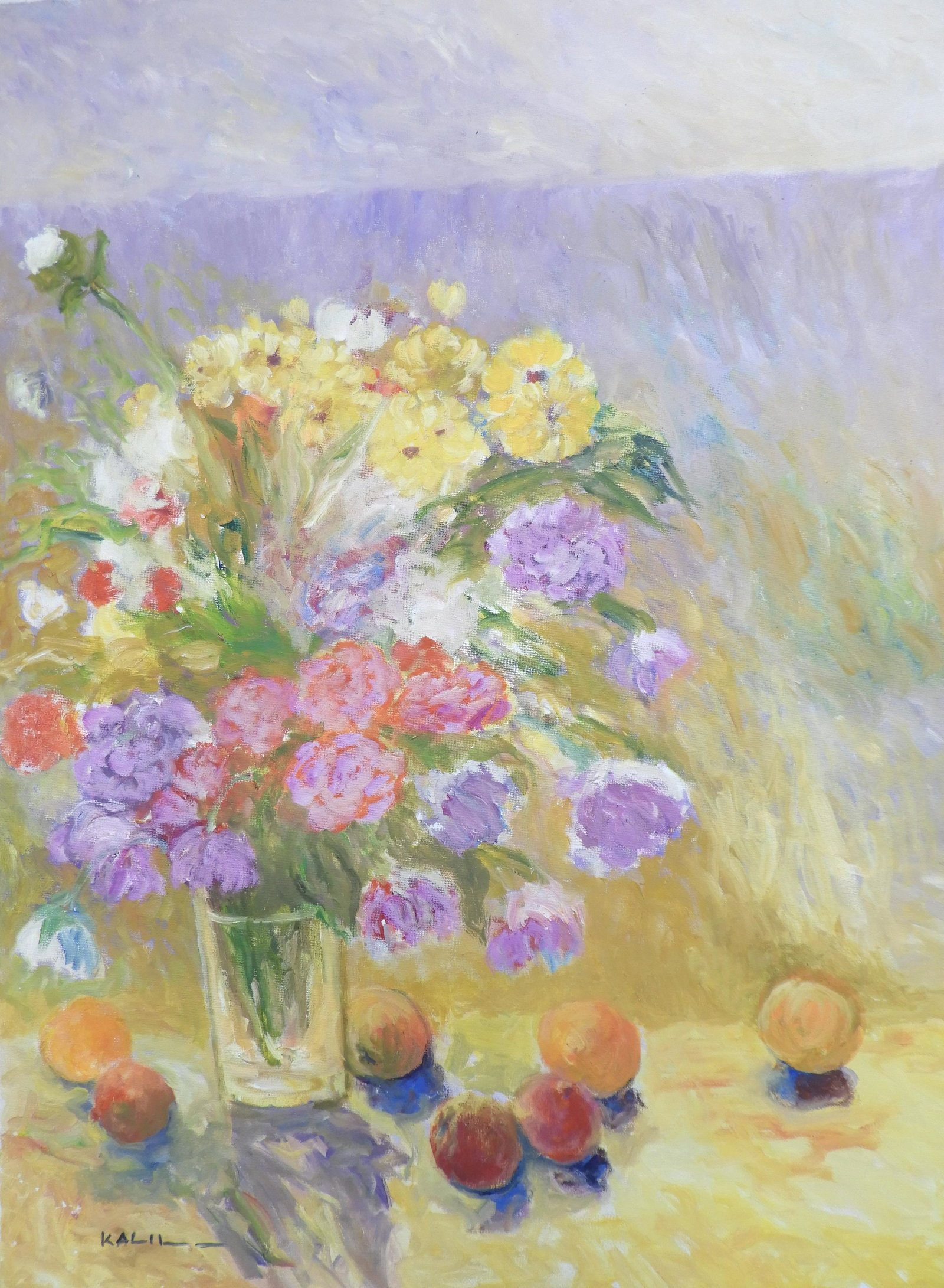 Kalil - Spray of Floral: Kalil (Syrian, b. 1955) Taught by MALVA. Spray of Floral, oil on canvas. Signed lower left. Dimensions: 31 x 23" unstretched (HEAR40)(EL)