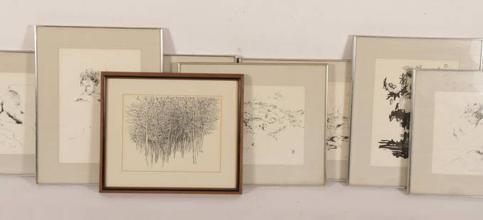 8 Litho. Prints: Figural Studies, Landscapes, A/Ps: (4) R. Beck, artists proofs, signed in pencil. (1) figural signed Cicero, 1960, 7/80. (1) signed R.B.D. '72 tree cluster/grove. (1) Jane Freilicher still life 70/85. (2) landscapes with buildings. All