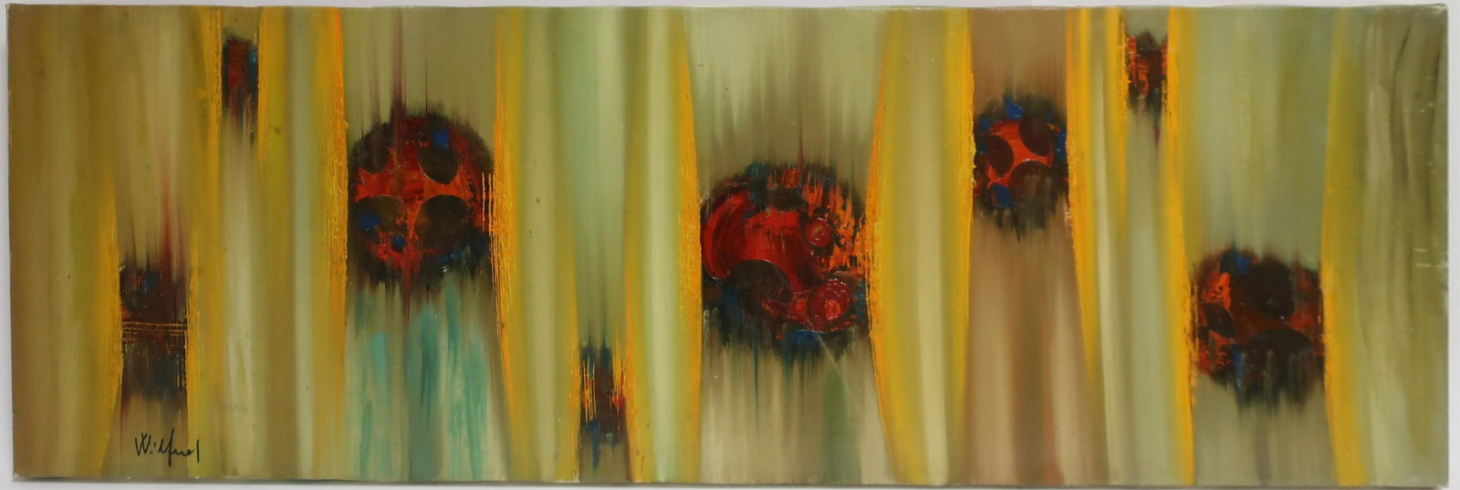 Contemporary Abstract 'Red Circles', O/C (1 of 2)