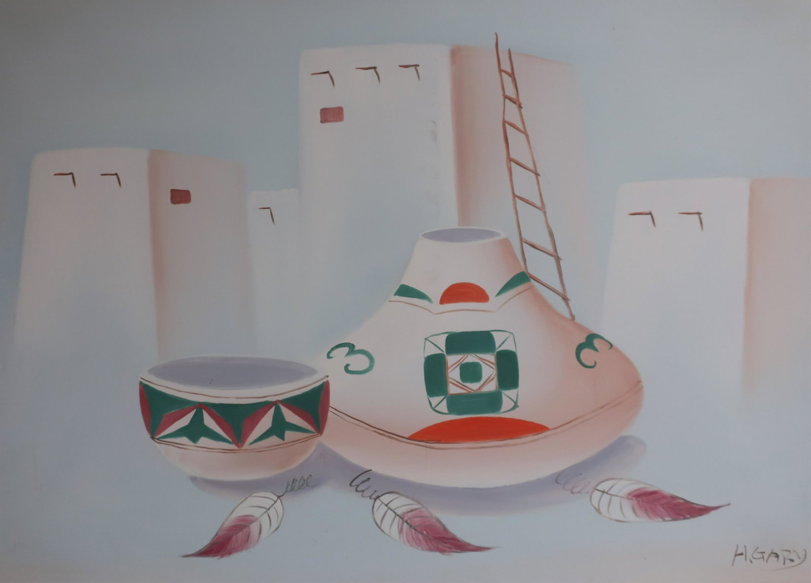 H. Gary, Contemporary, "Pueblo Pots" O/C: H. Gary, Contemporary, "Pueblo Pots", Oil on Canvas, signed, stretched Dimensions: 33" x 45" (BEL4024)(WT)