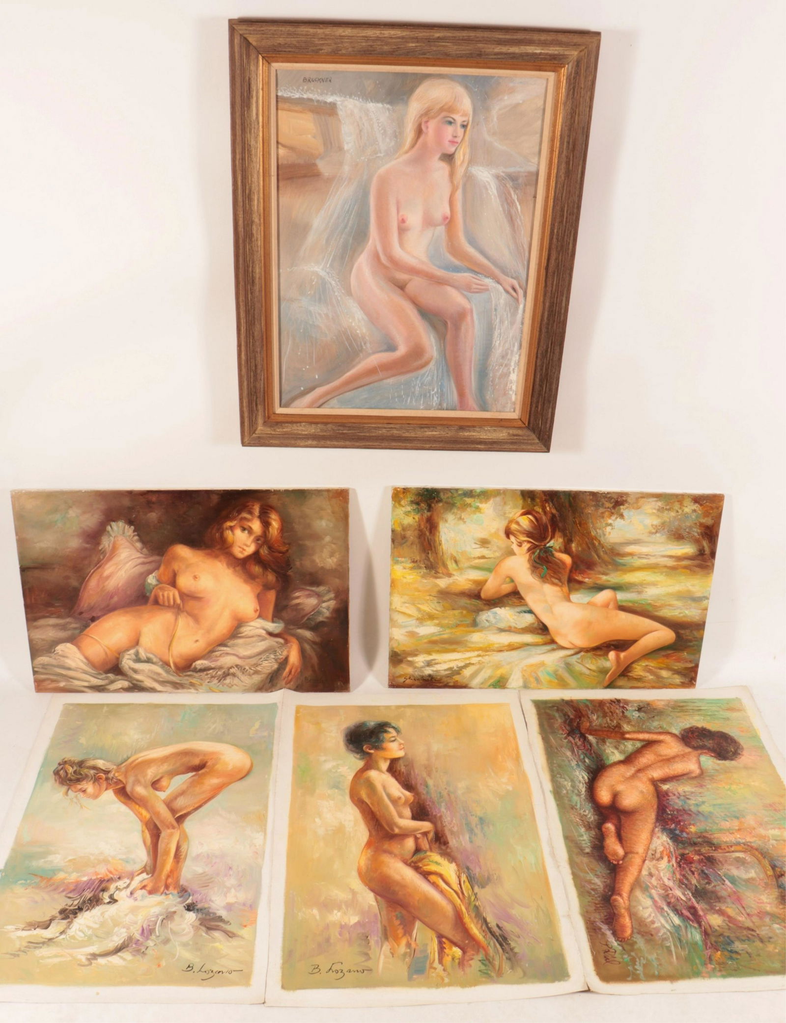 Group of Six Nudes Oil on Canvas, 20th C (1 of 10)