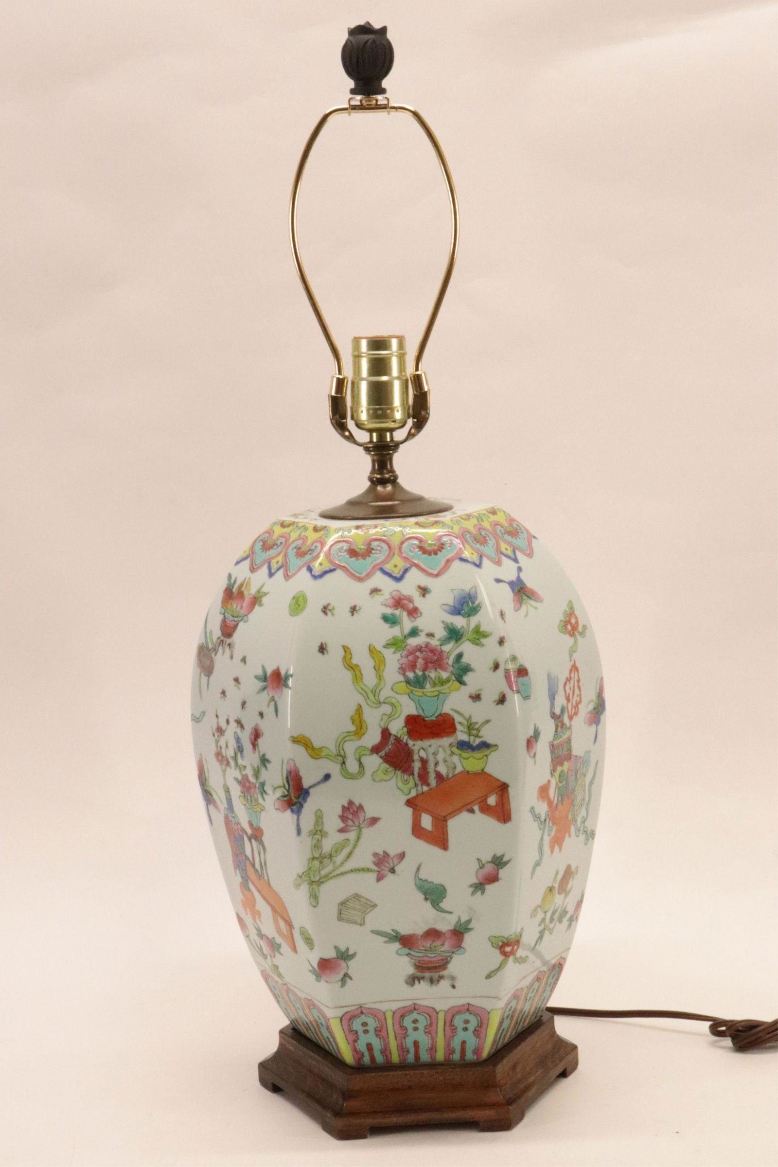 Famille Rose Hexagonal Vase as Lamp (1 of 3)