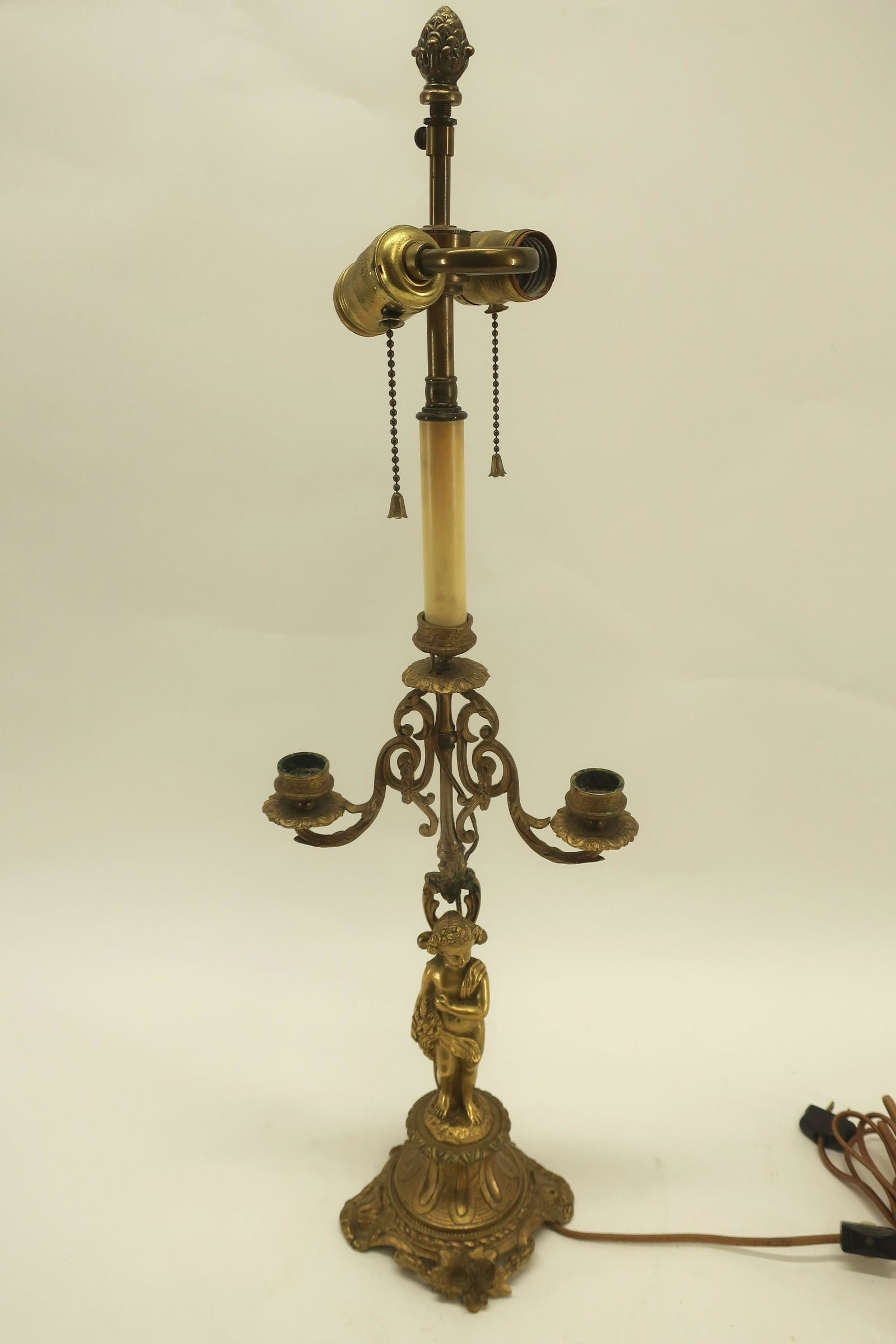 French Gilt Bronze Figural 2 Light 2 Candle Lamp (1 of 7)