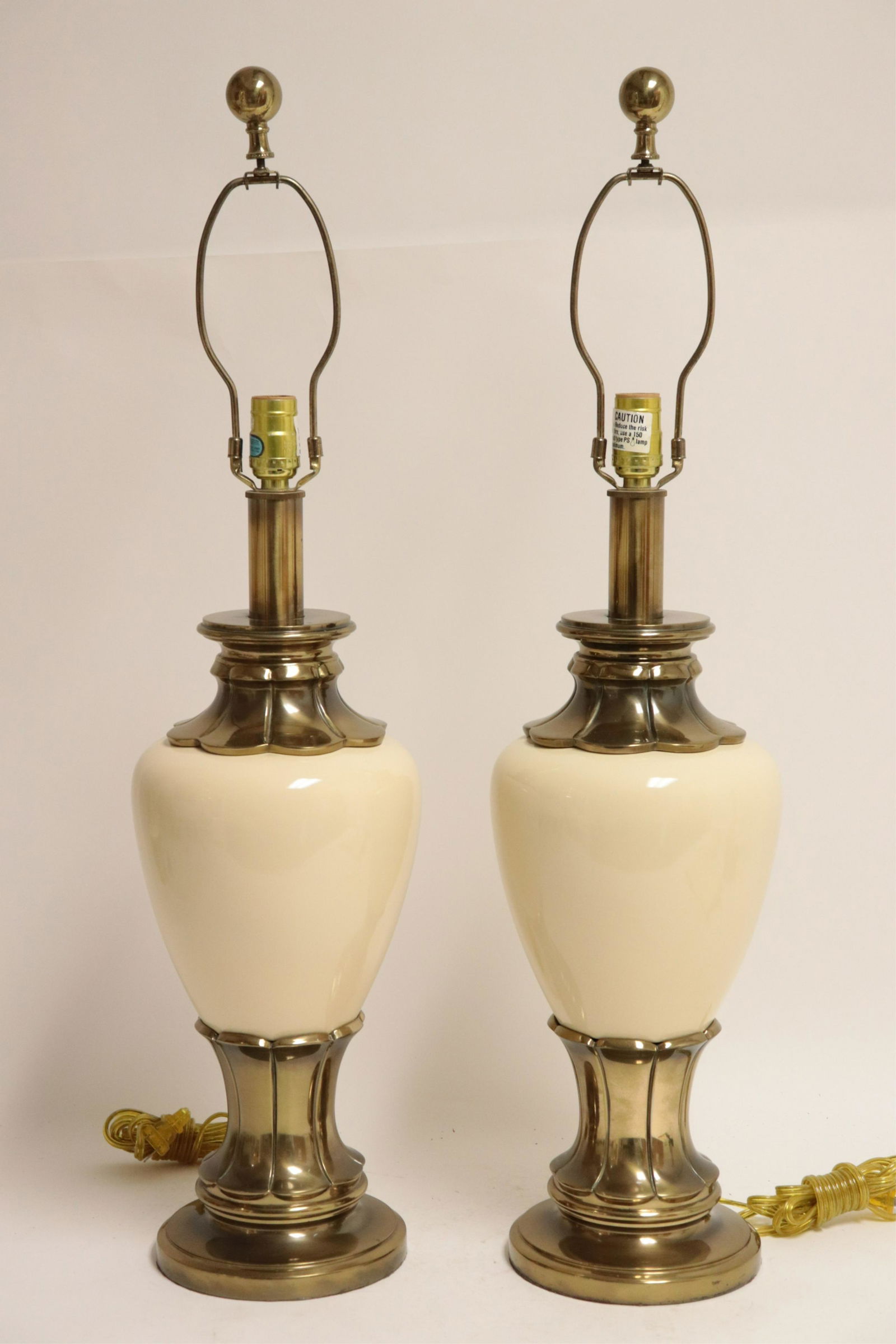 Pr Mid Century Stiffel Cream Ceramic & Brass Lamps (1 of 4)
