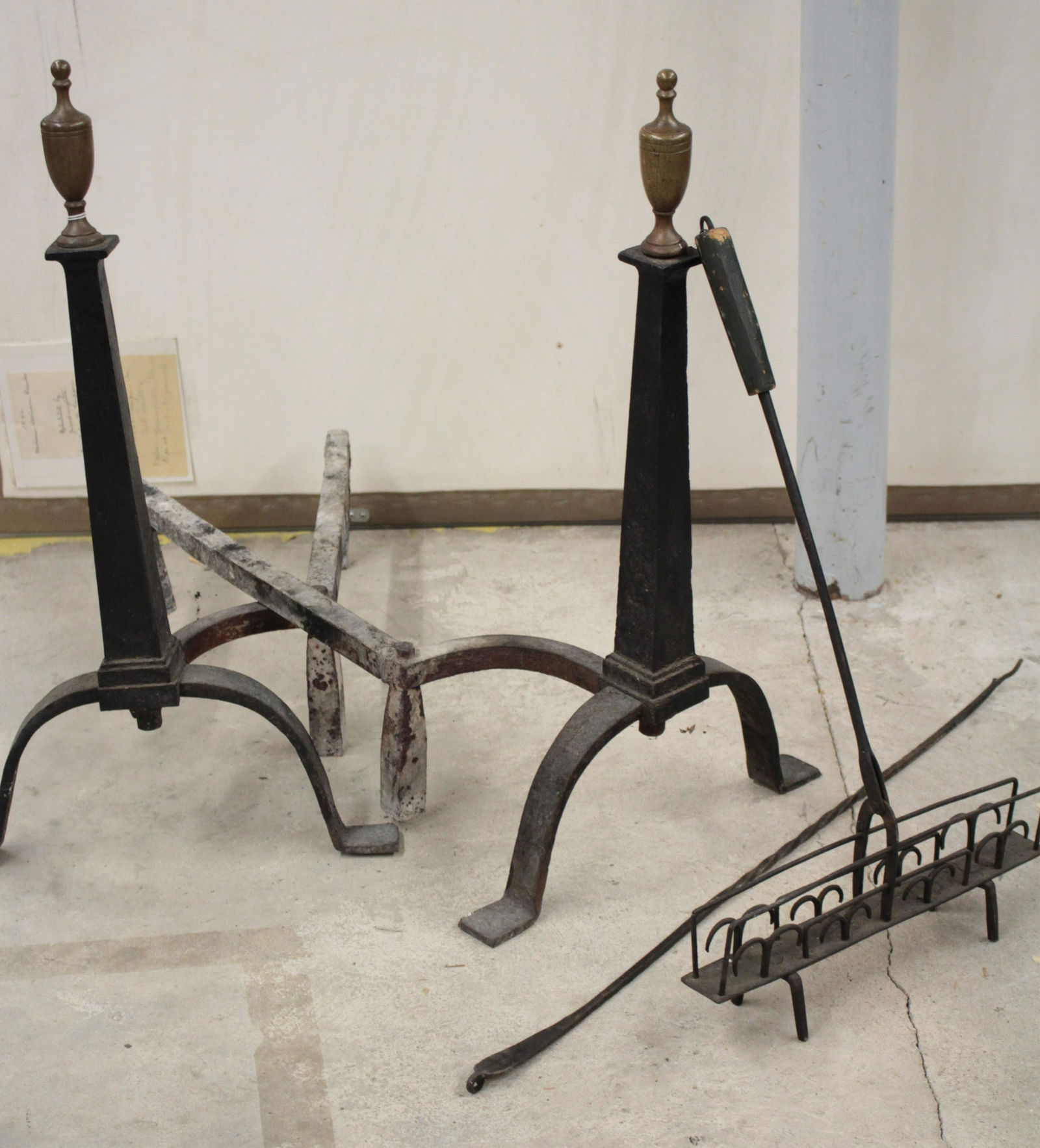 Obelisk Column Form Iron Andirons; Accessories (1 of 2)