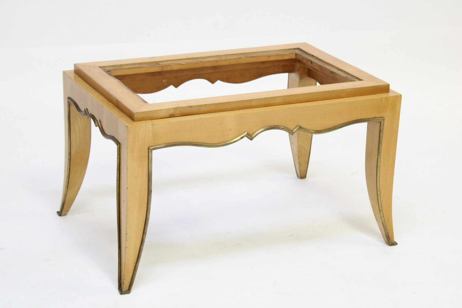 French 1940's Sycamore Taboret/Table, poss. Arbus: French 1940's Brass Mounted Sycamore Taboret/Table, possibly by Andre Arbus Dimensions: 13 1/2" H x 24 1/4" W x 16 1/4" D Property from the Estate of an Important New York Modernism Dealer. (NJWA572)(