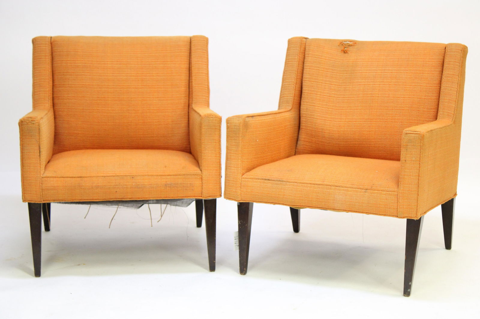 Pair Jens Risom Style Mahogany Armchairs, c.1950: Pair Jens Risom Style Mahogany Armchairs, circa 1950 Dimensions: 32 1/2" H x 28" W x 28" D Property from the Estate of an Important New York Modernism Dealer. (NJWA429/2)(MS)