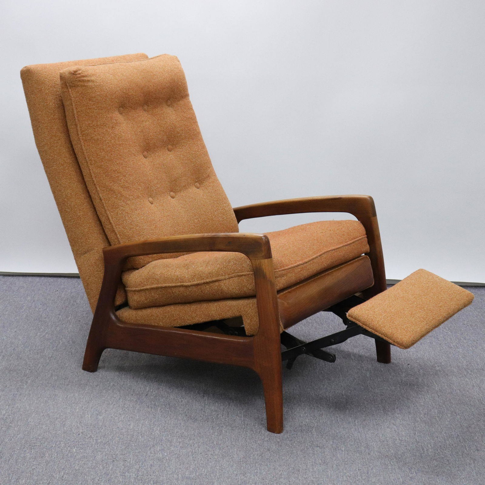 Adrian Pearsall Modern Teak Reclining Chair: Adrian Pearsall Mid Century Modern Upholstered and Teak Highback Reclining Chair Dimensions: 40 x 25 x 35 Property from a West Hartford, CT collection (MORT9398)(MM)