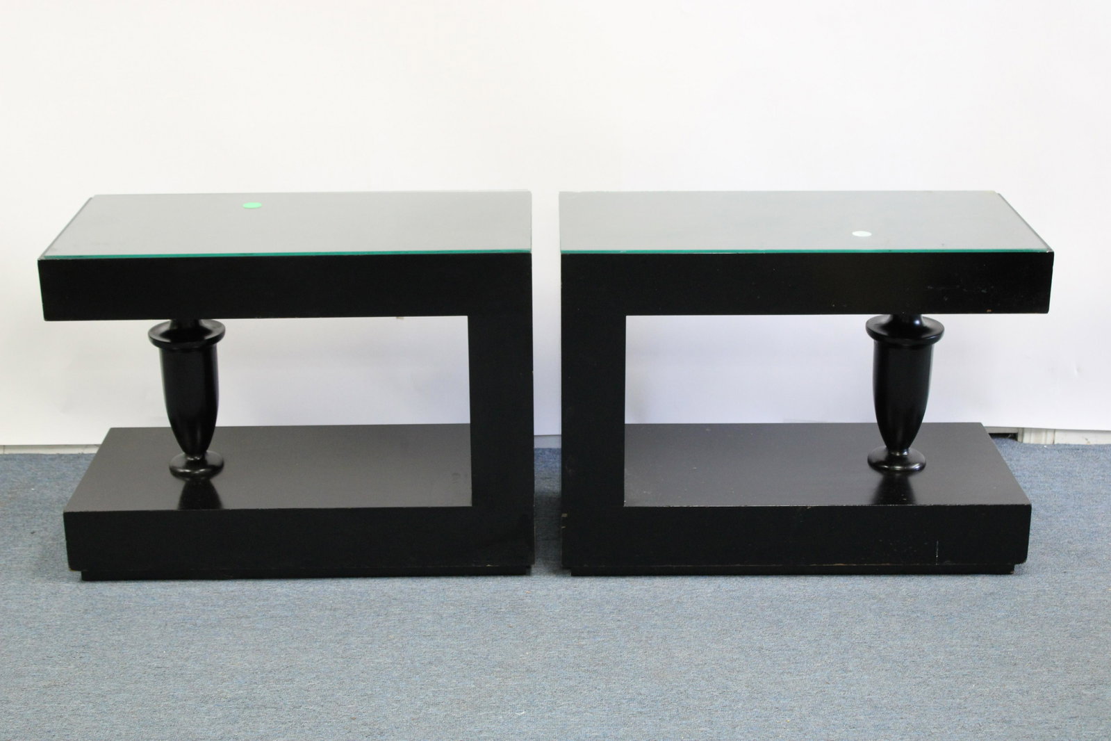 Pr James Mont Black Lacquer Side Tables, c 1960: Pair James Mont Black Lacquer Side Tables, circa 1960, each branded James Mont Design Dimensions: 23 1/2" H x 15 1/2" W x 32" D Property from a South Kent, CT collector. (JOHN675/2)(MS)