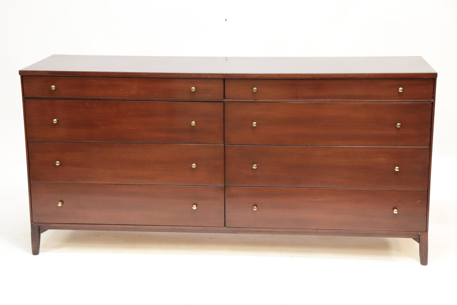Paul McCobb Double Dresser, Irwin Collection: Paul McCobb Mahogany Double Dresser, metal label "The Irwin Collection, Paul McCobb Calvin, Grand Rapids" Dimensions: 31 3/4" H x 66" L x 19 1/2" D Property from a Northwest CT collection (RORS6652)(W