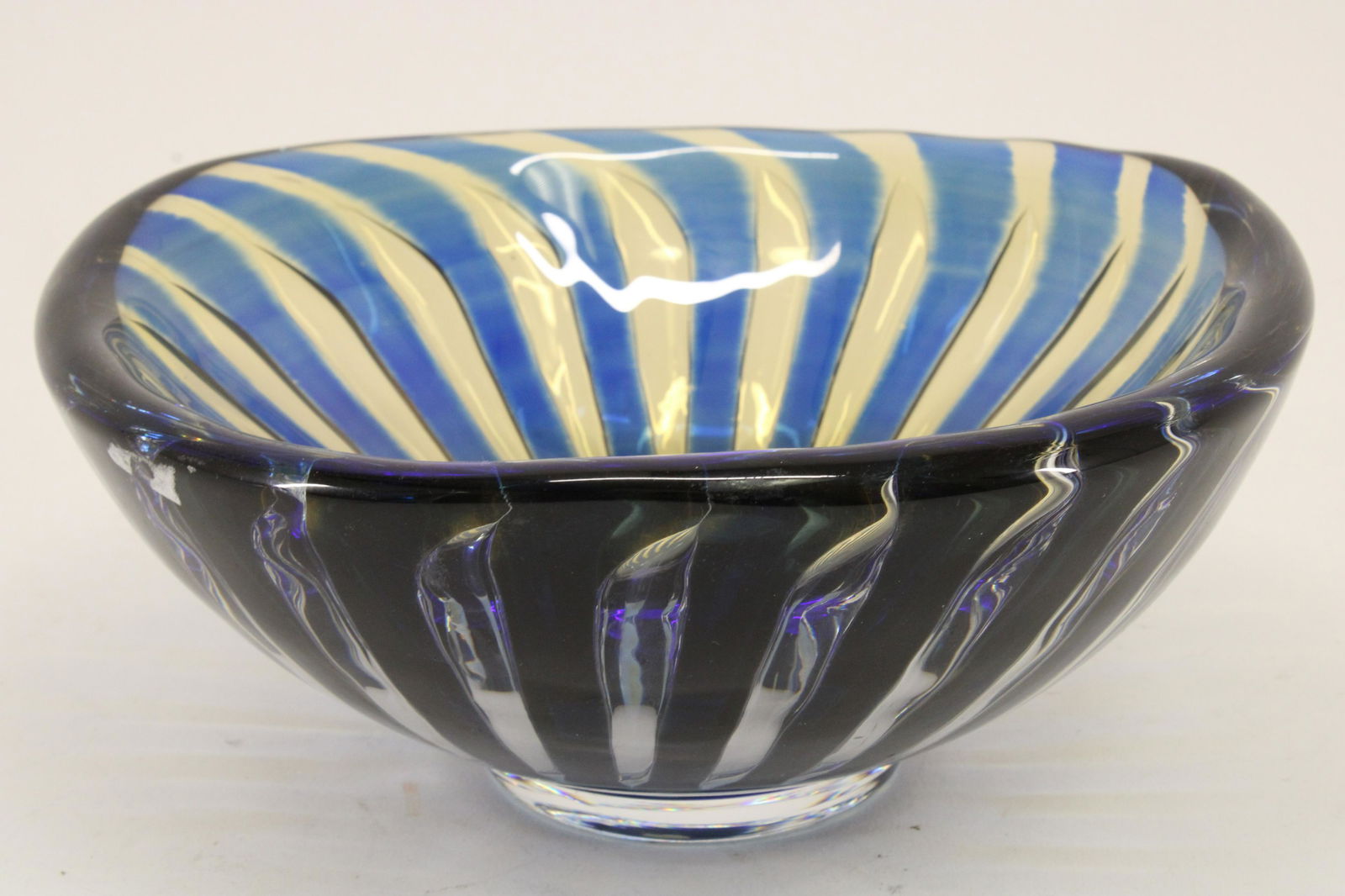 Edvin Ohrstrom "Ariel" Art Glass Bowl for Orrefors: Edvin Ohrstrom "Ariel" Art Glass Bowl for Orrefors, blue & gold swirl, signed and #1711E Dimensions: 3 1/2" H x 8" W Property from the collection of a Massachusetts professor. (STES8087)(WT)