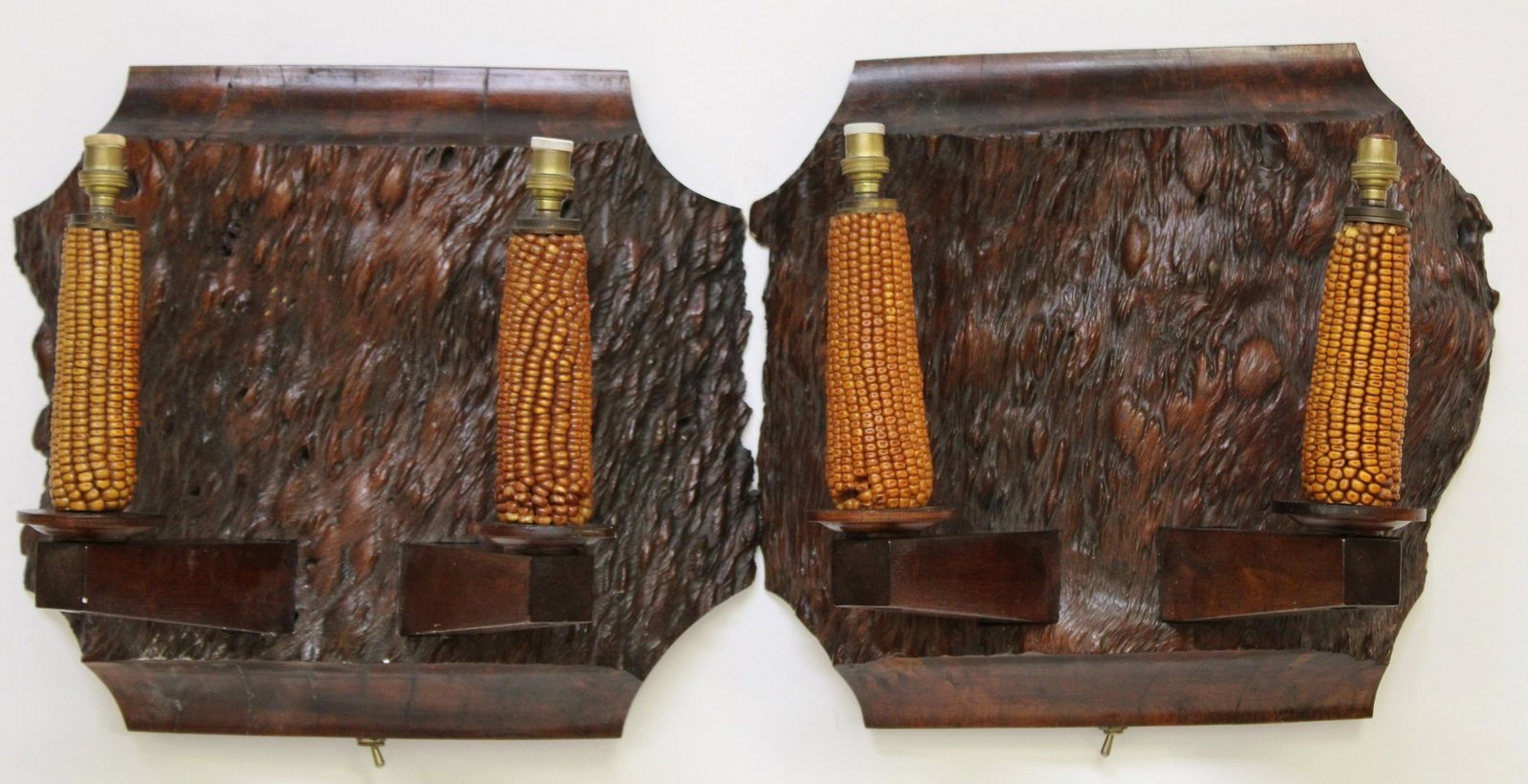 Pair Rustic Burlwood & Resin Corn Cob Wall Lights: Pair Rustic Burlwood & Resin Corn Cob Wall Lights Dimensions: Property from the Estate of an Important New York Modernism Dealer. (NJWA9/2)(MS)
