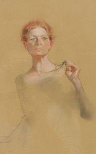 Aaron Shikler, Portrait of a Lady, pastel on paper: Aaron Shikler, Am., 1922-2015, Portrait of a Lady, pastel and charcoal on paper, signed lower right Dimensions: 10 x 7, framed 15 1/2 x 12 1/2 Property from a Park Slope Estate (DOLE9414)(MM)