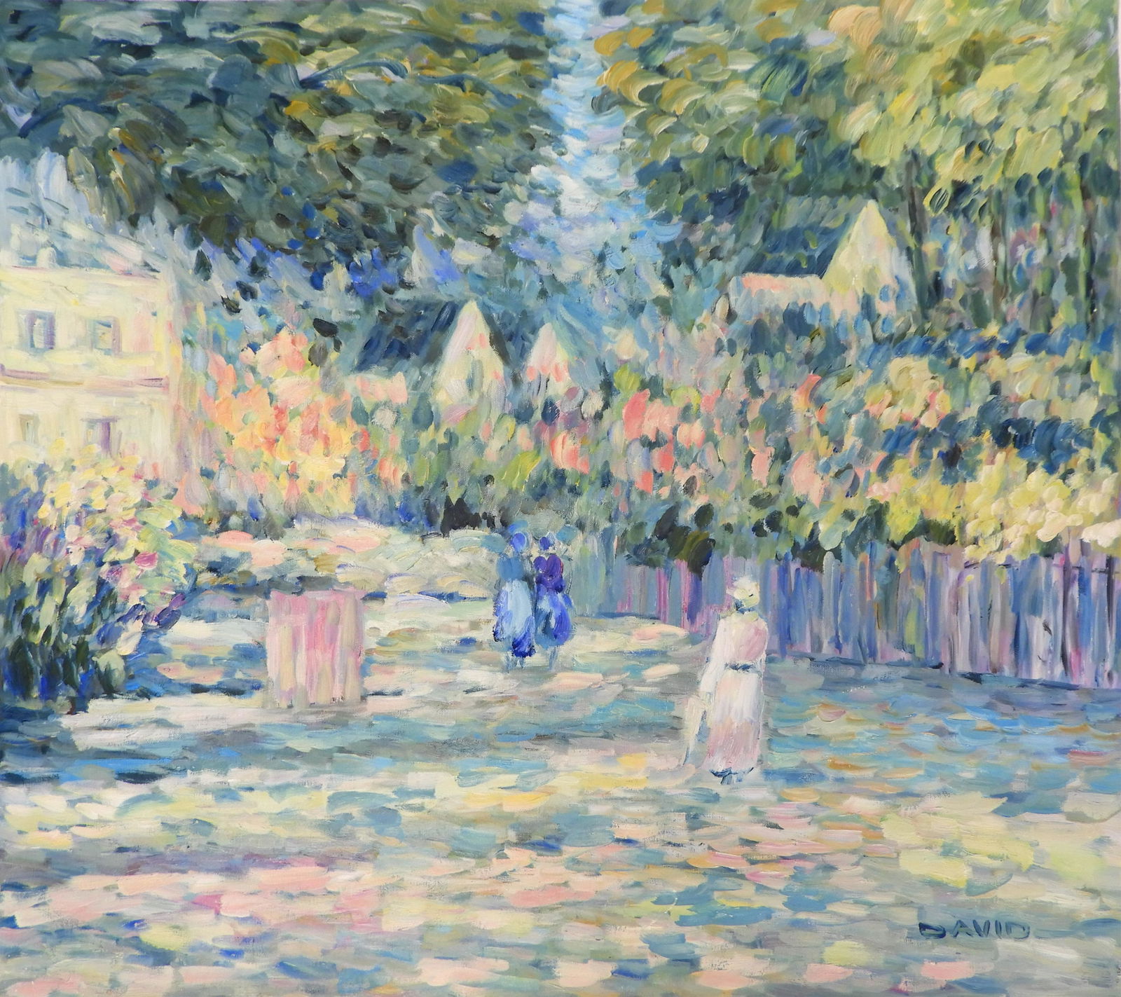 David Krayem - Park Scene: David Krayem aka K. David (Iraq, b. 1928) Park scene, oil on canvas. Signed DAVID lower right. Dimensions: 27 x 31" unstretched Property from a fifth generation art gallery, NYC (HEAR554)(EL)