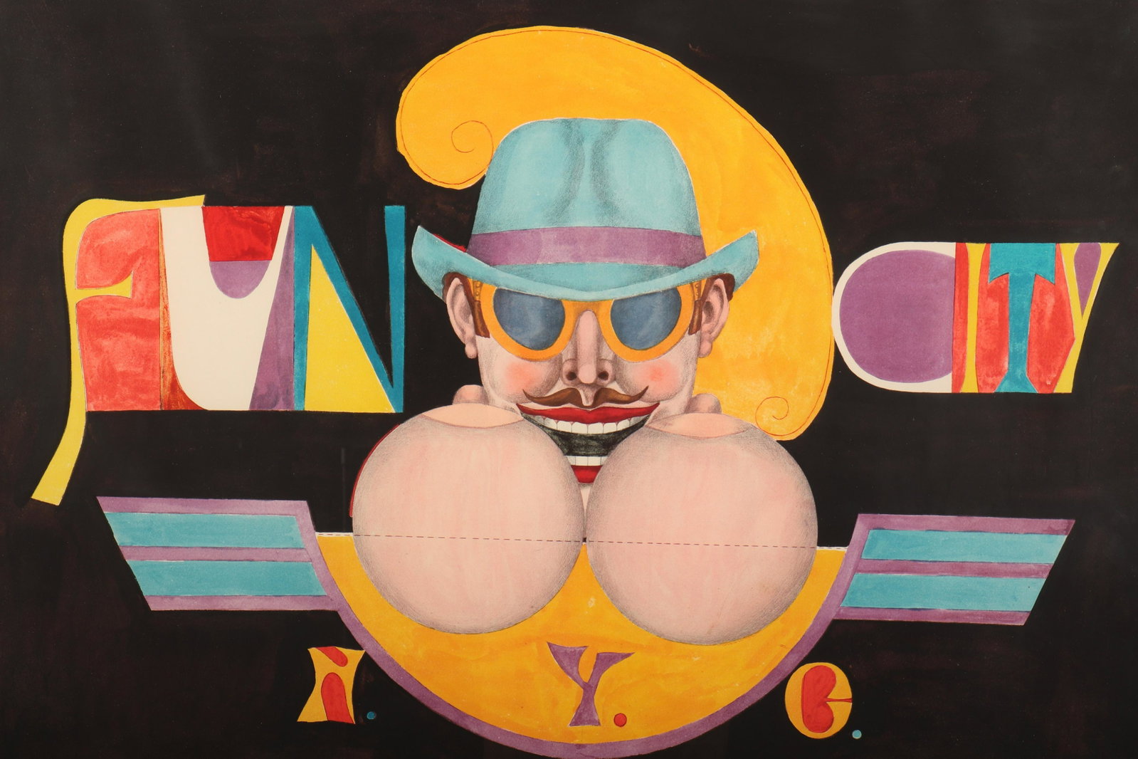 Richard Linder - Moustache Man Litho: Richard Linder, 1901-1978, Untitled (Moustache Man), Lithograph in colors, signed and numbered, 96/175 Dimensions: Frame 29 1/2" x 41 1/2" Property from the collection of a Massachusetts professor. (S