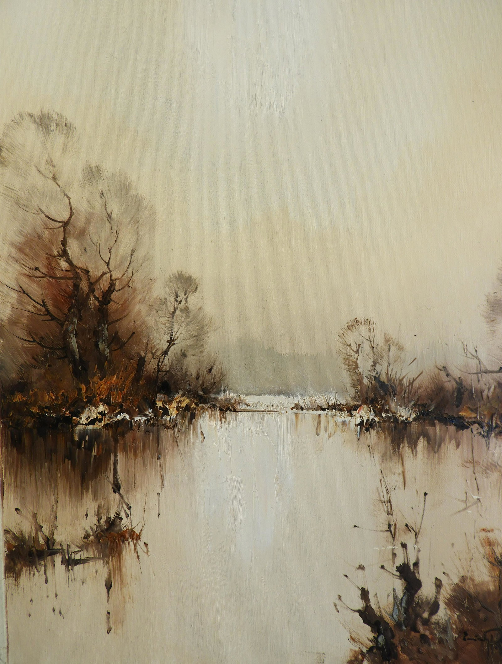 Erich Paulsen - Impressionist Lake: Erich Paulsen (German, b. 1932) Oil on canvas painting depicting impressionist view of lake in autumn. Signed lower right. Dimensions: 24 x 20" unstretched Property from a fifth generation art gallery