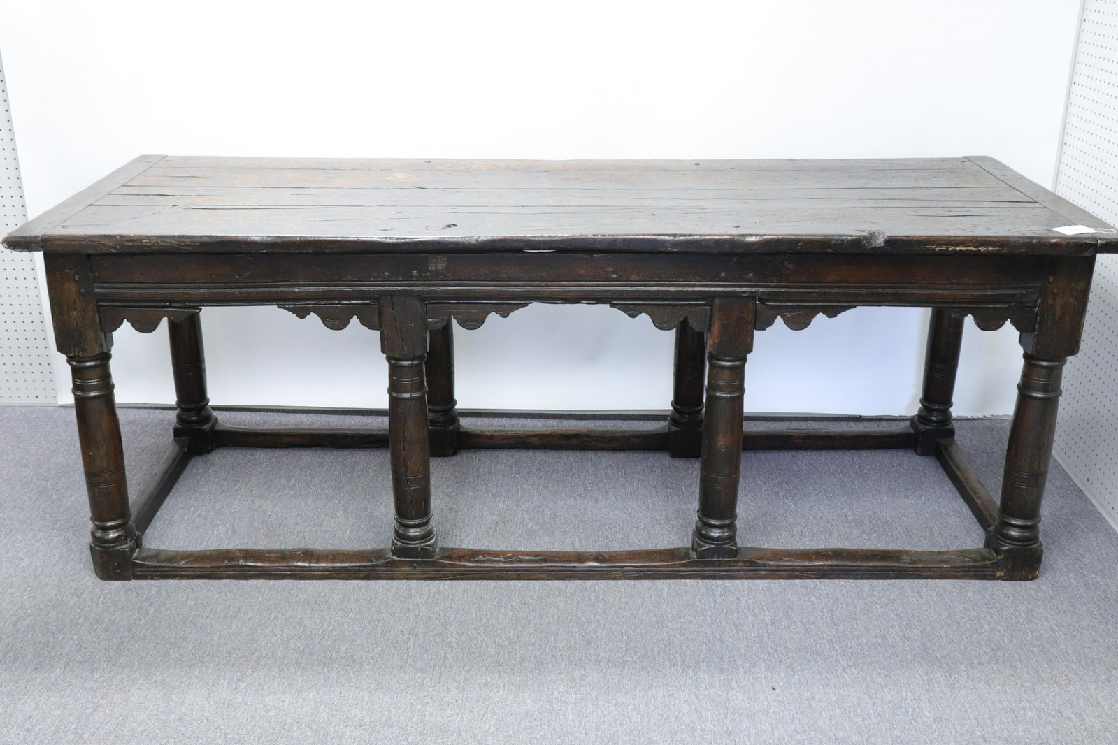 English Baroque Oak Refractory Table, 17th C.: English Baroque Oak Refractory Table, 17th C. Dimensions: 30 1/4" H x 32 1/12" W x 84" L Property from the Greenwich Village townhouse of Dr John Downey's Estate (NYDOW490)(MS)