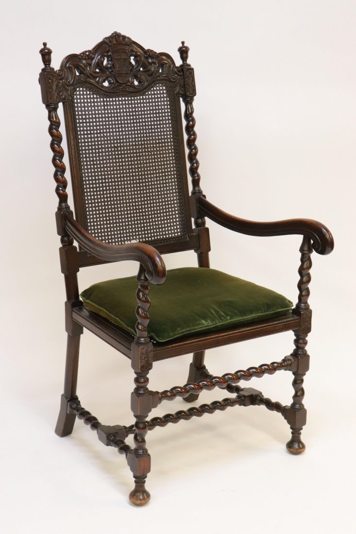 English Baroque Style Mahogany Carved Armchair: English Baroque Style Mahogany Carved Armchair Dimensions: 49" H x 24" W x 27" D Property from a Park Slope Estate (DOLE598)(MS)