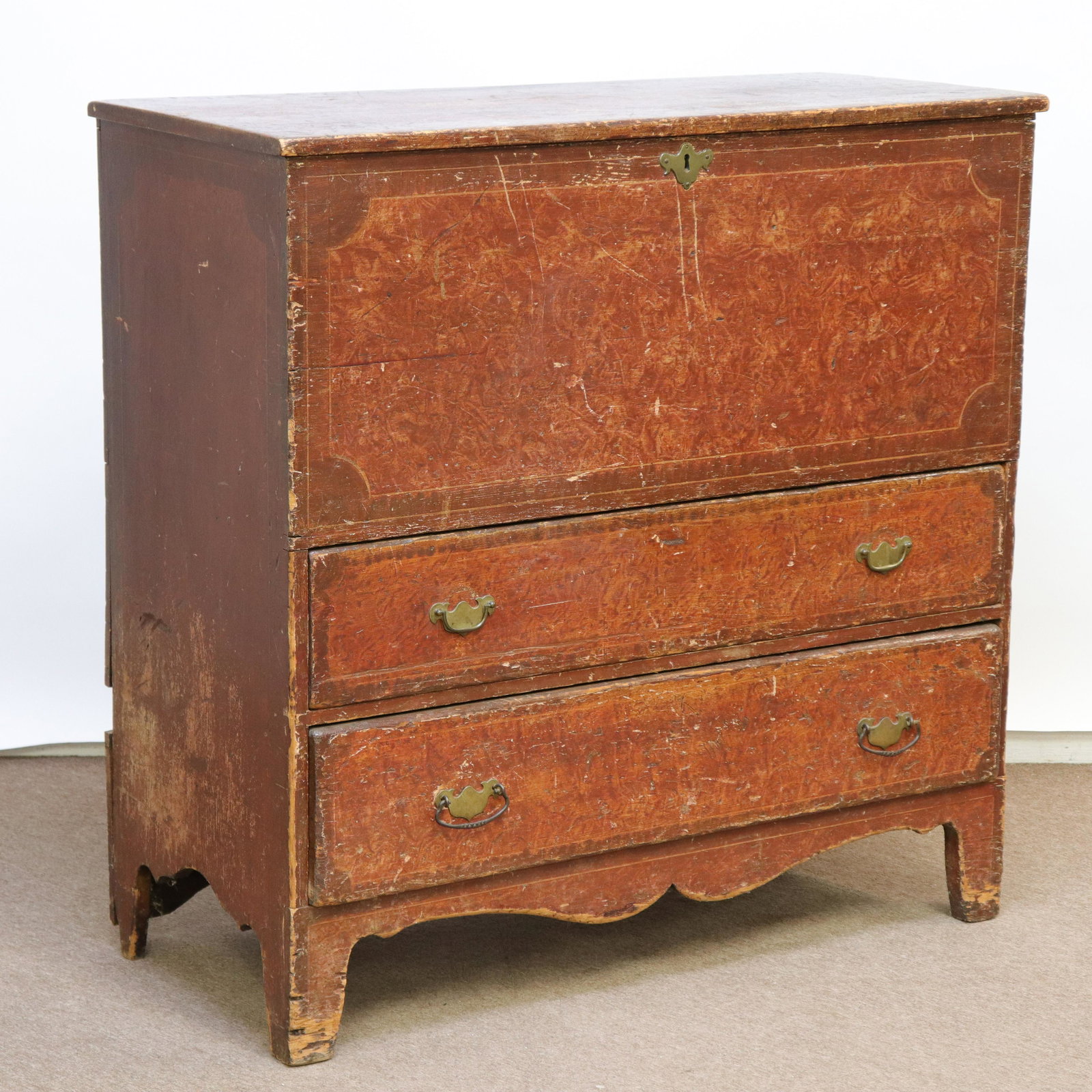 American Tall Blanket Chest, Late 18th/Early 19th: American Tall Blanket Chest, late 18th/early 19th C., reddish grain paint, French feet Dimensions: 41" H x 41" W x 18" D Property from the Litchfield Estate of Tracy H. Griswold (TGLI8549)(WT)